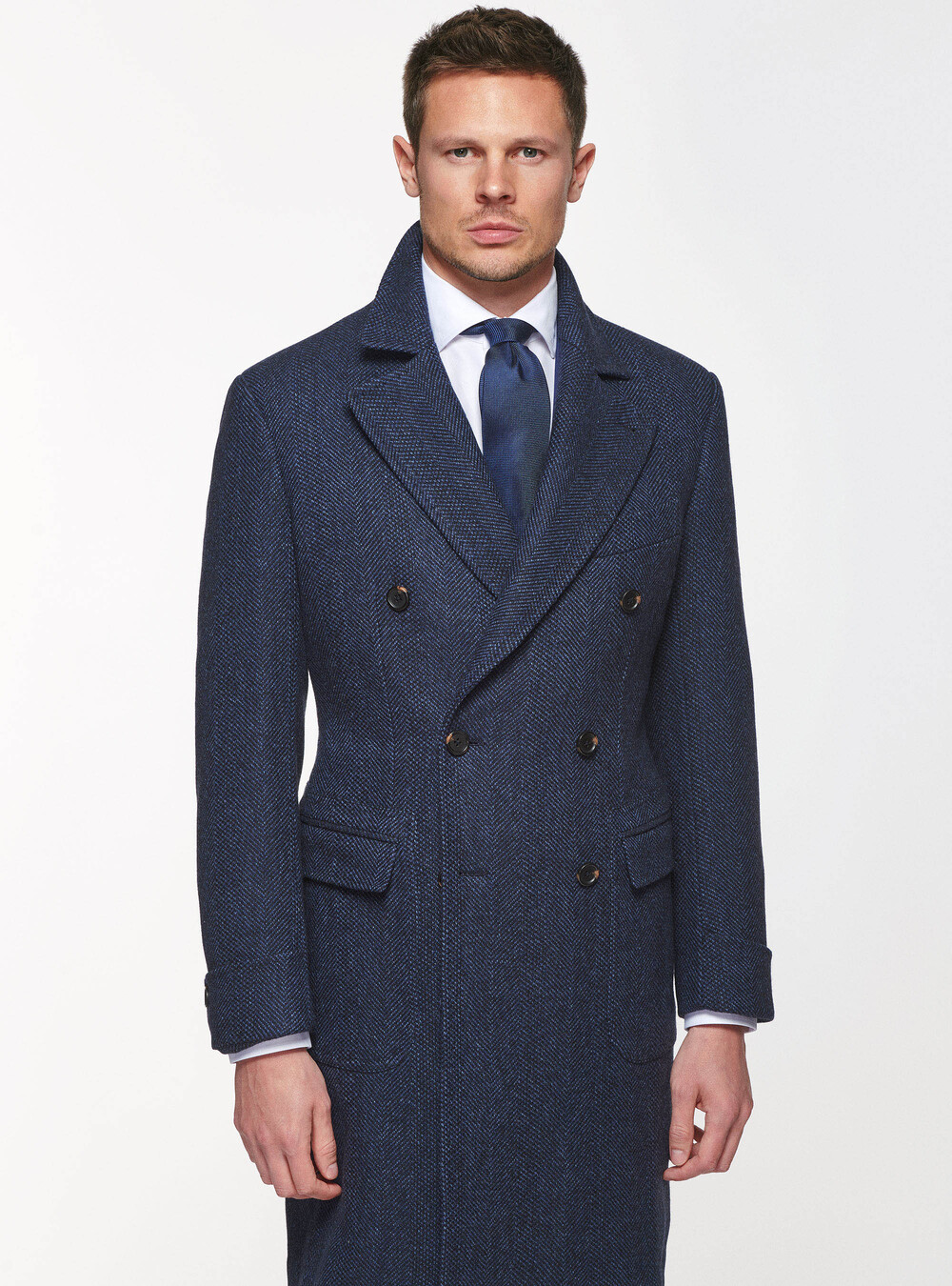 Double-breasted coat in herringbone wool blend | GutteridgeEU | Men's ...
