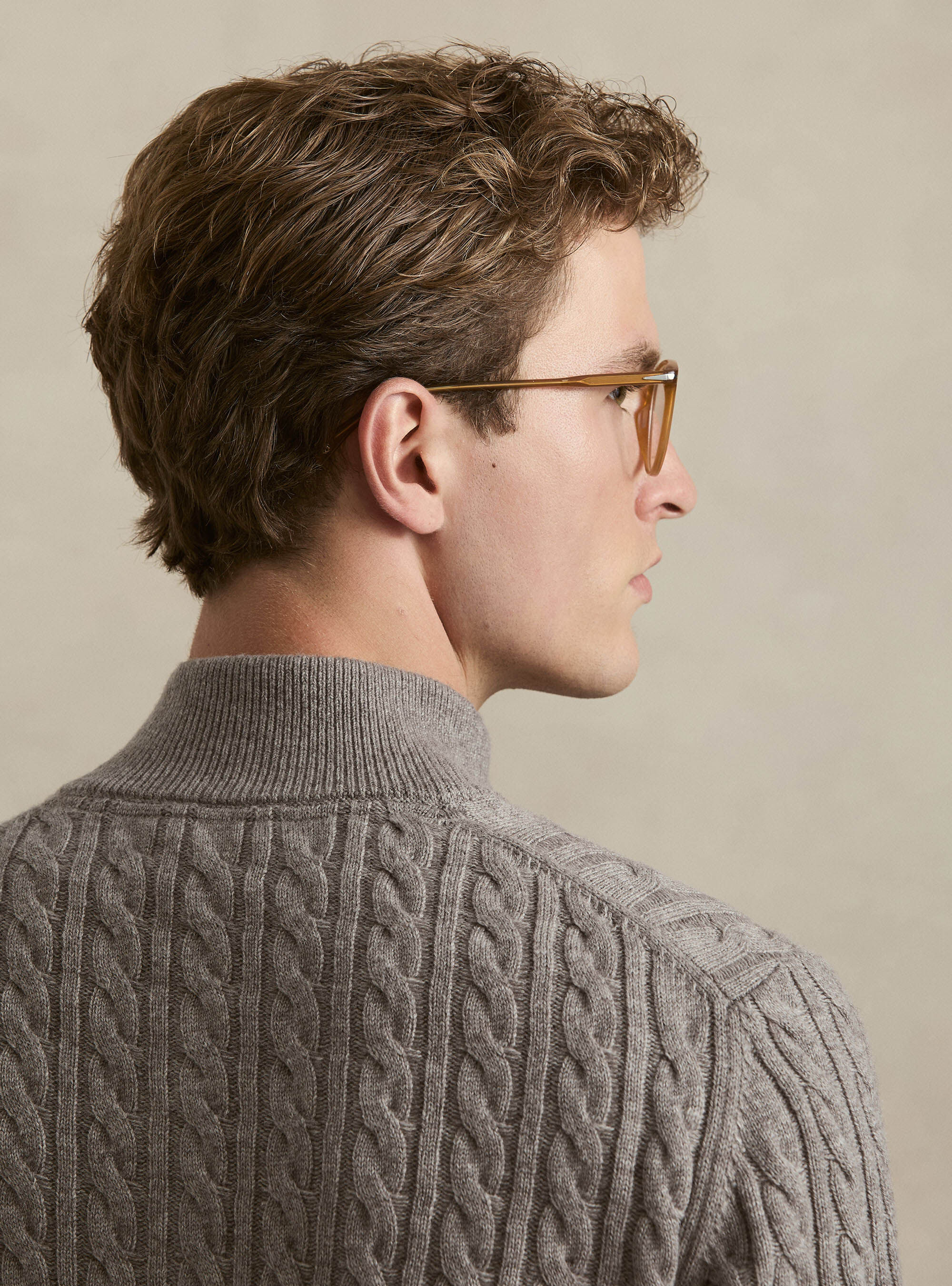 Maglia collo mock con trecca in misto lana, TORTORA 0542C