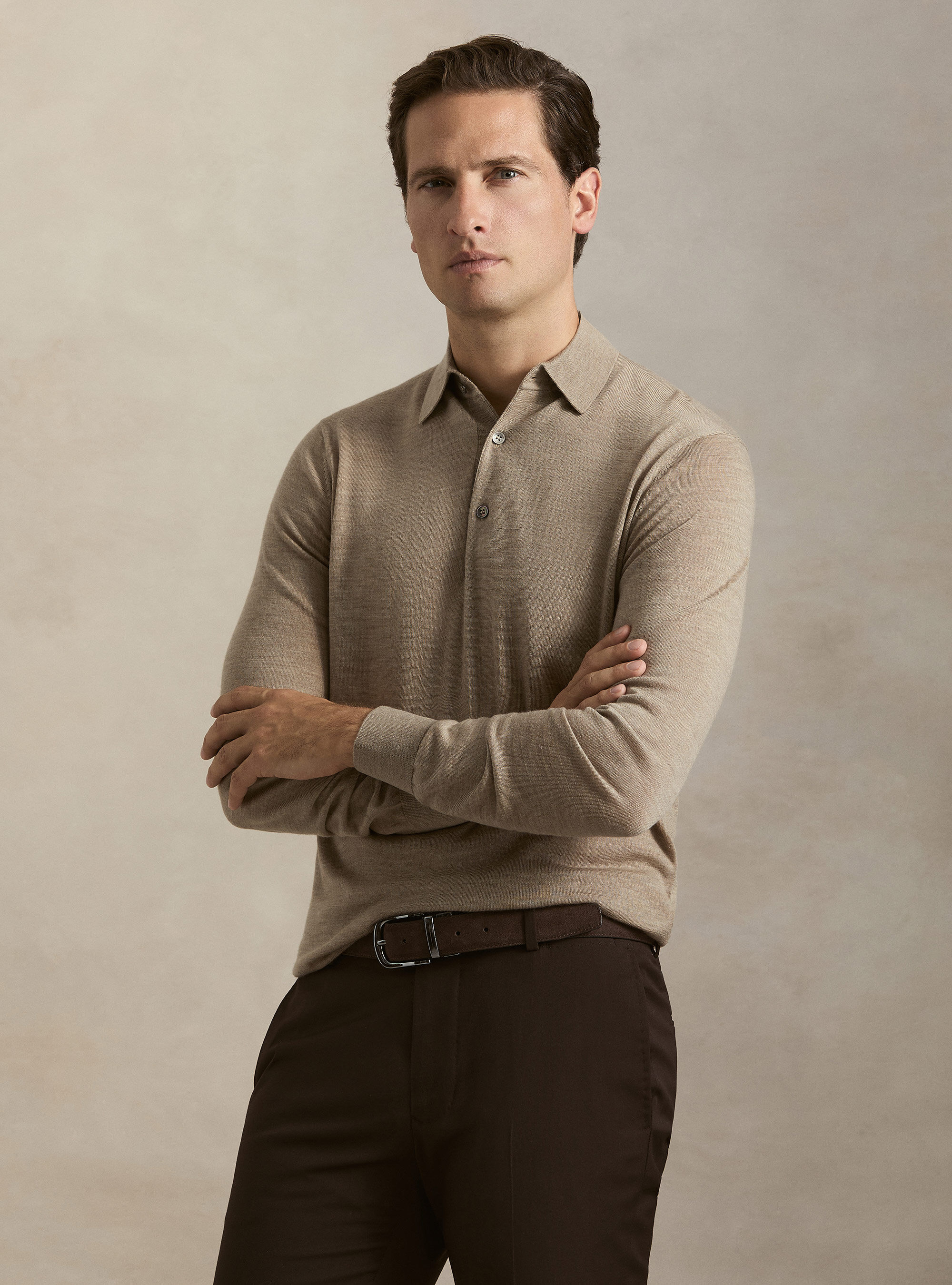 Extrafine merino wool knit polo shirt