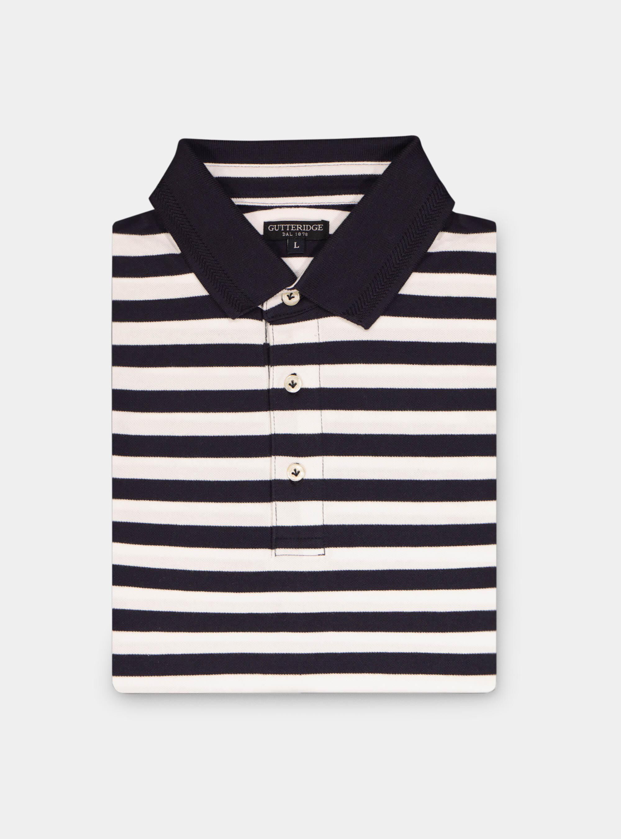 Polo de rayas en algod&oacute;n piquet stretch, AZUL MARINO