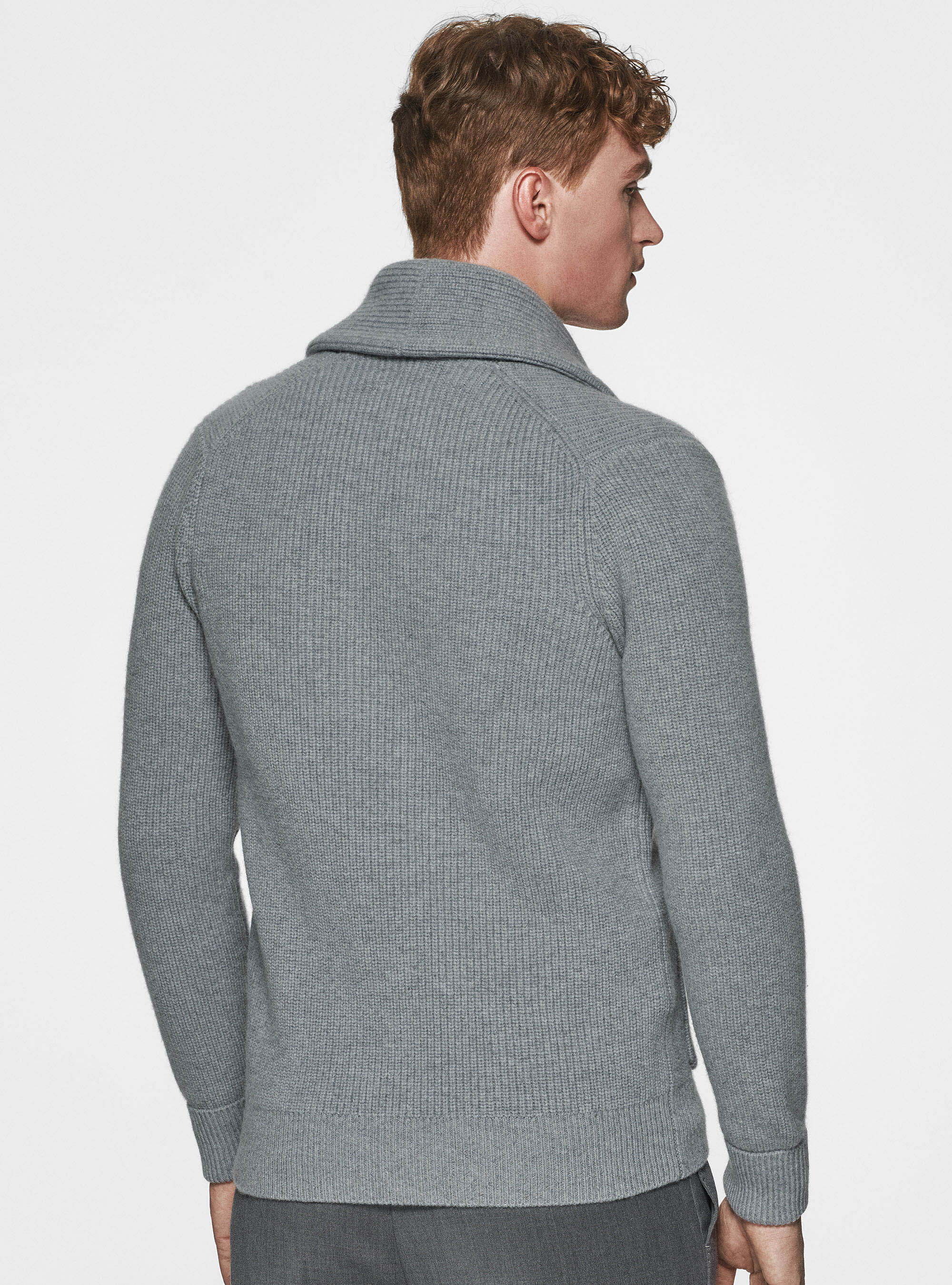 Pure merino wool shawl knit cardigan, GRIGIO MELANGE 0151C