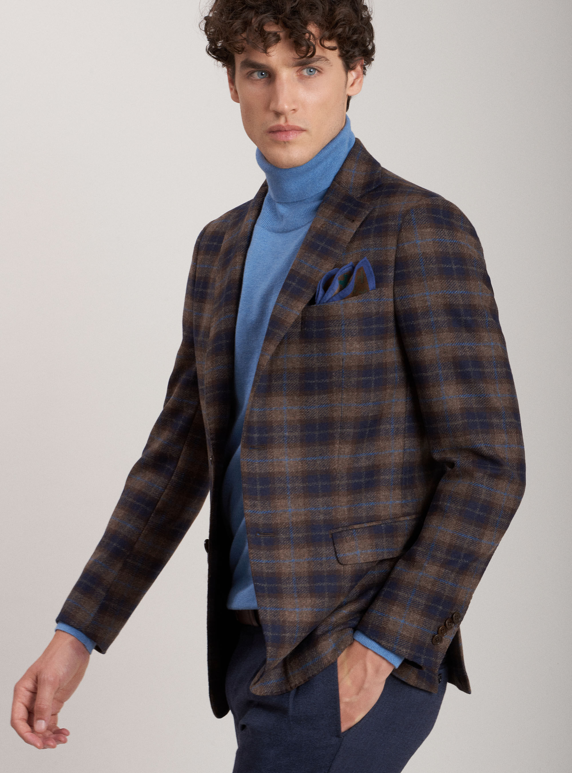 Wool and cashmere tartan blazer, BROWN
