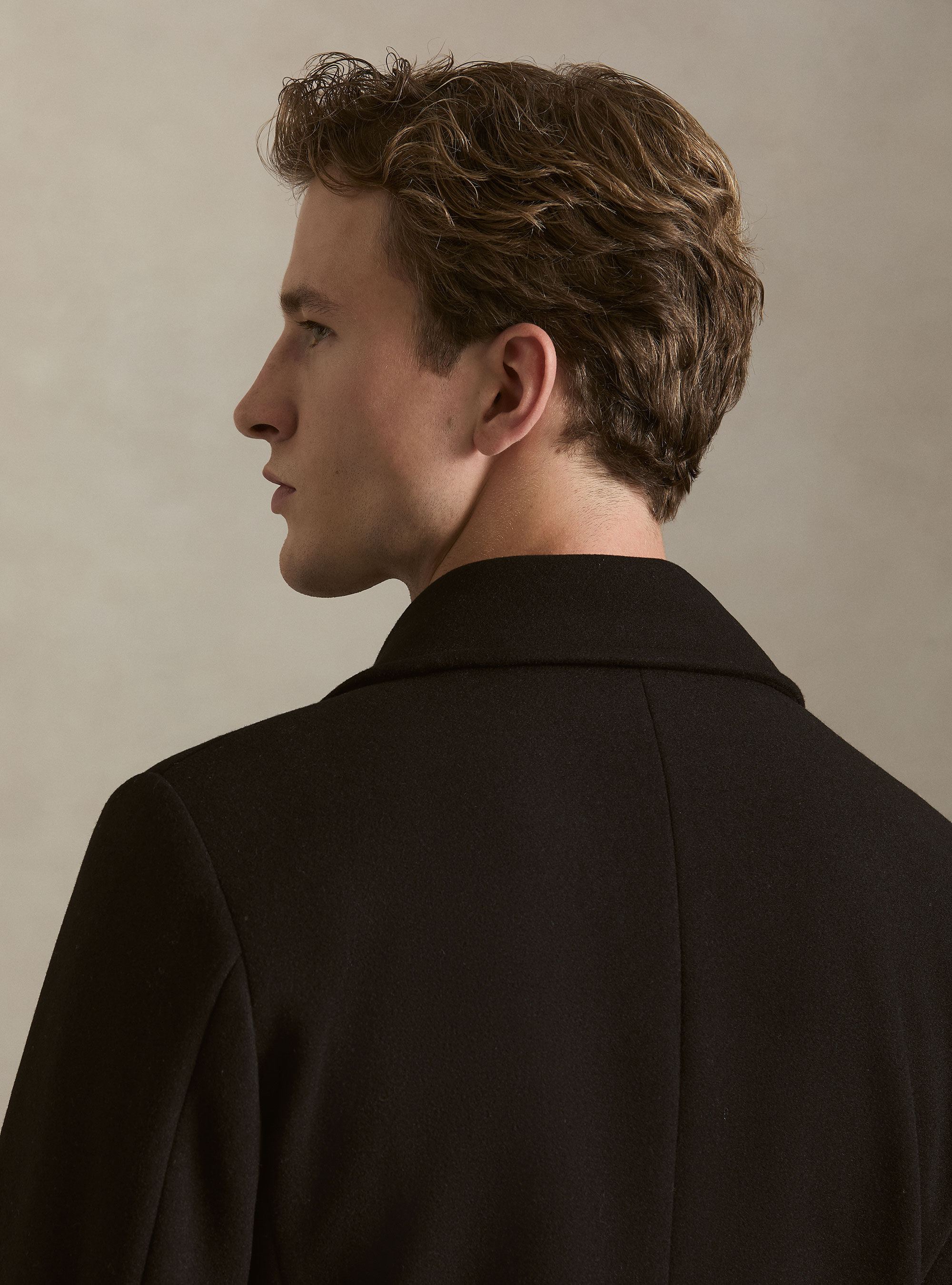 Peacoat doppiopetto tinta unita, BLACK