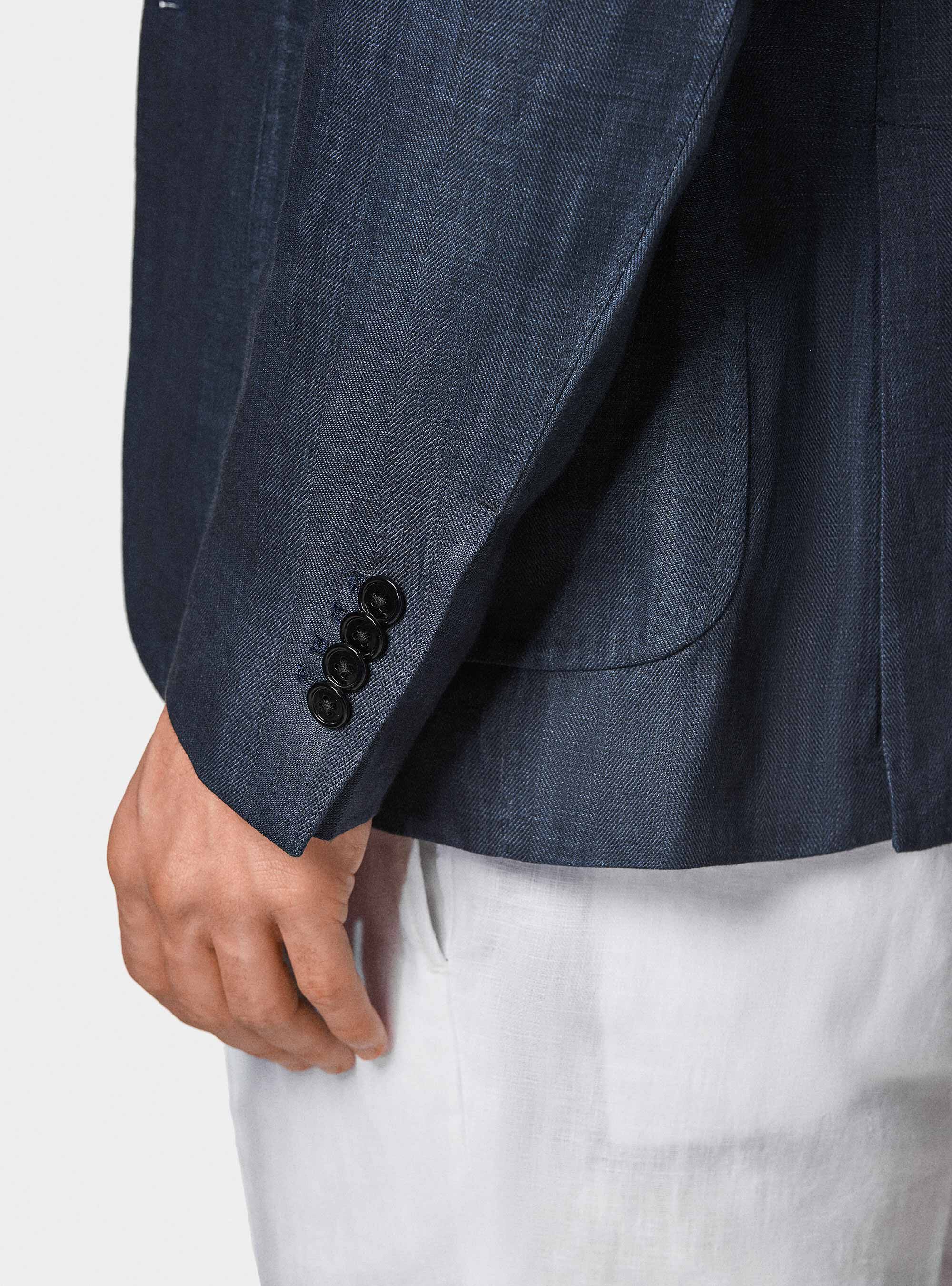 Giacca coreana in puro lino spigato, BLU NAVY