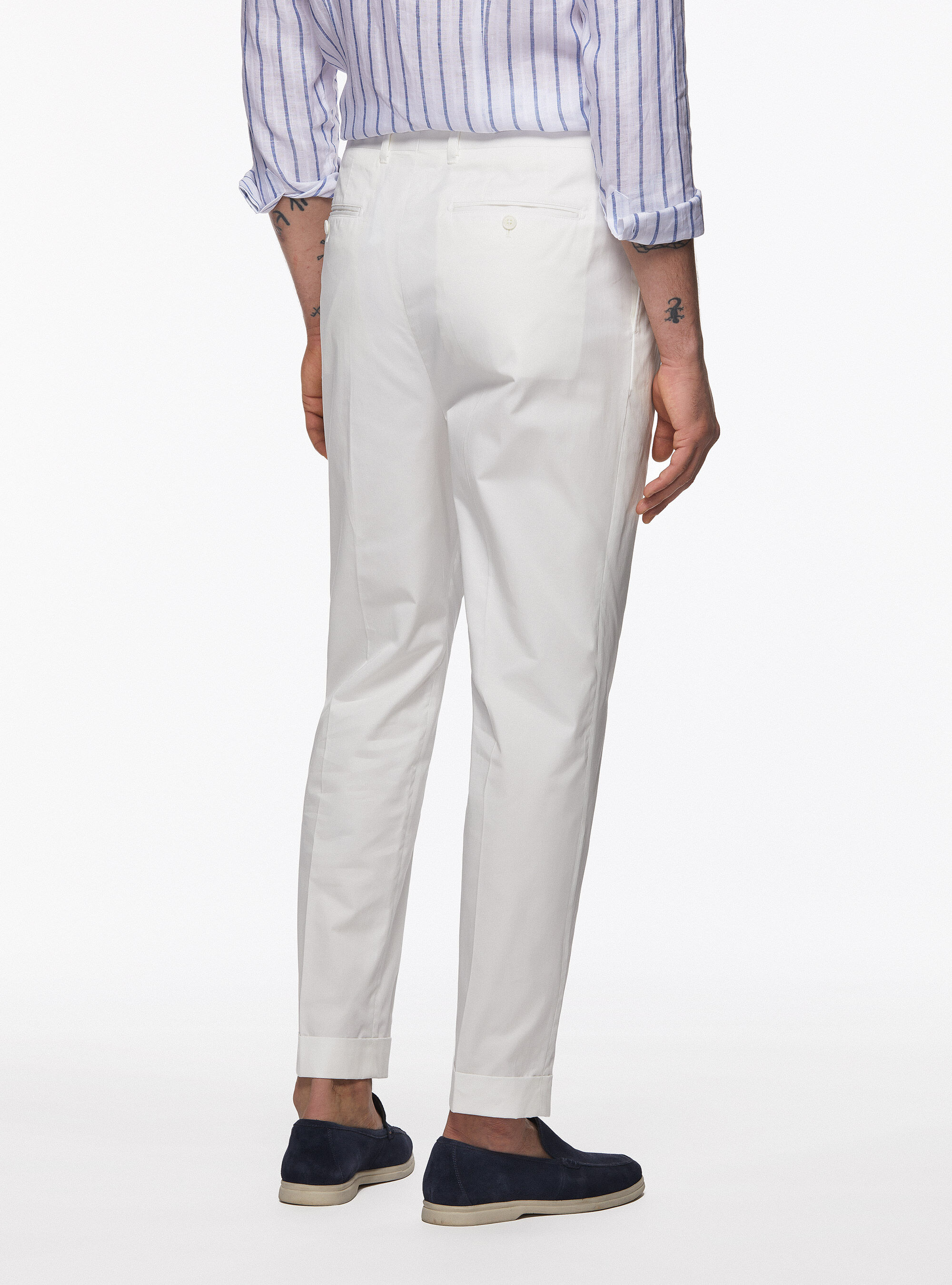 Poplin trousers with pleats, WHITE