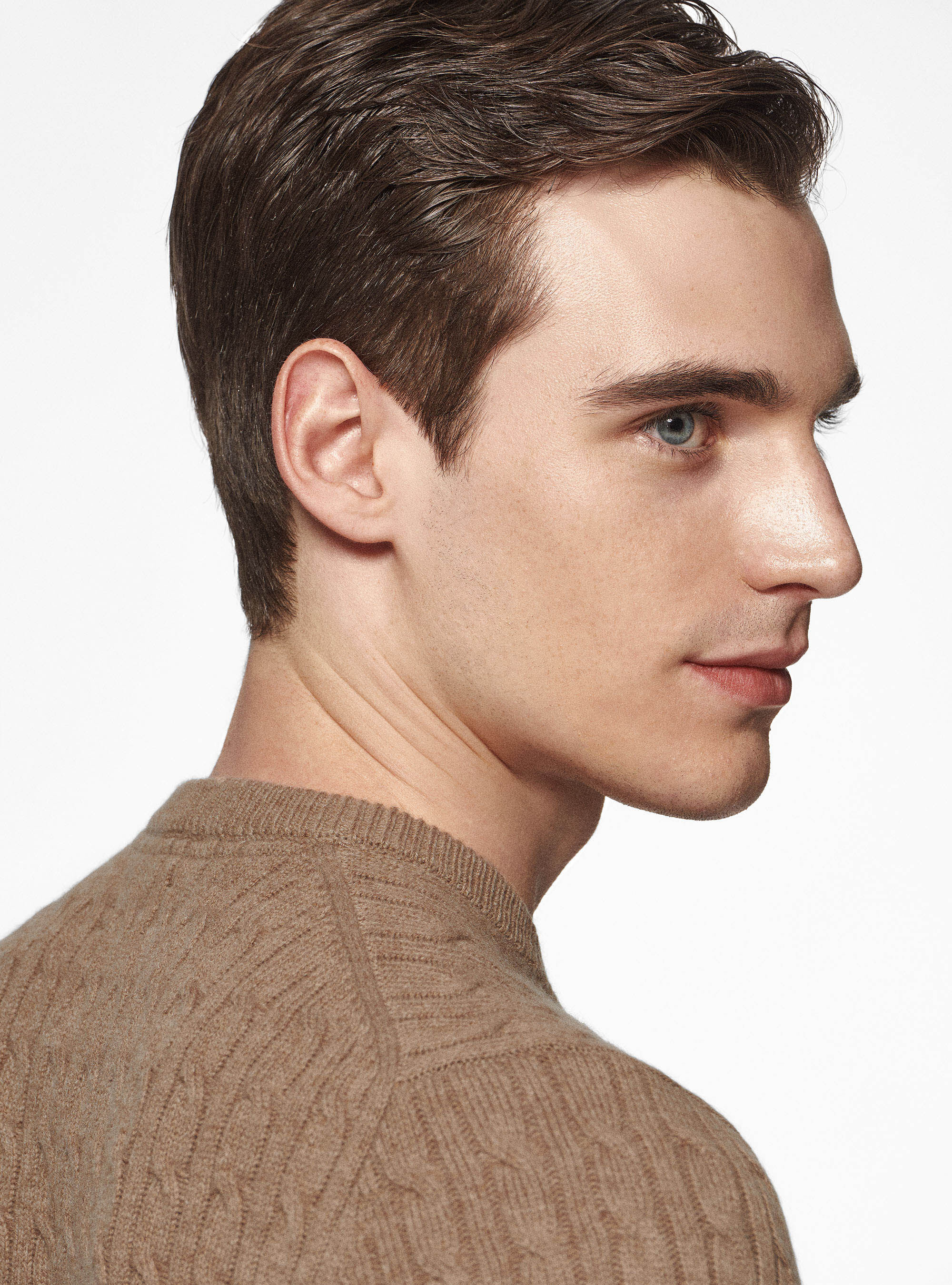 Maglia girocollo con treccia in lana e cashmere, CAMMELLO 0570C