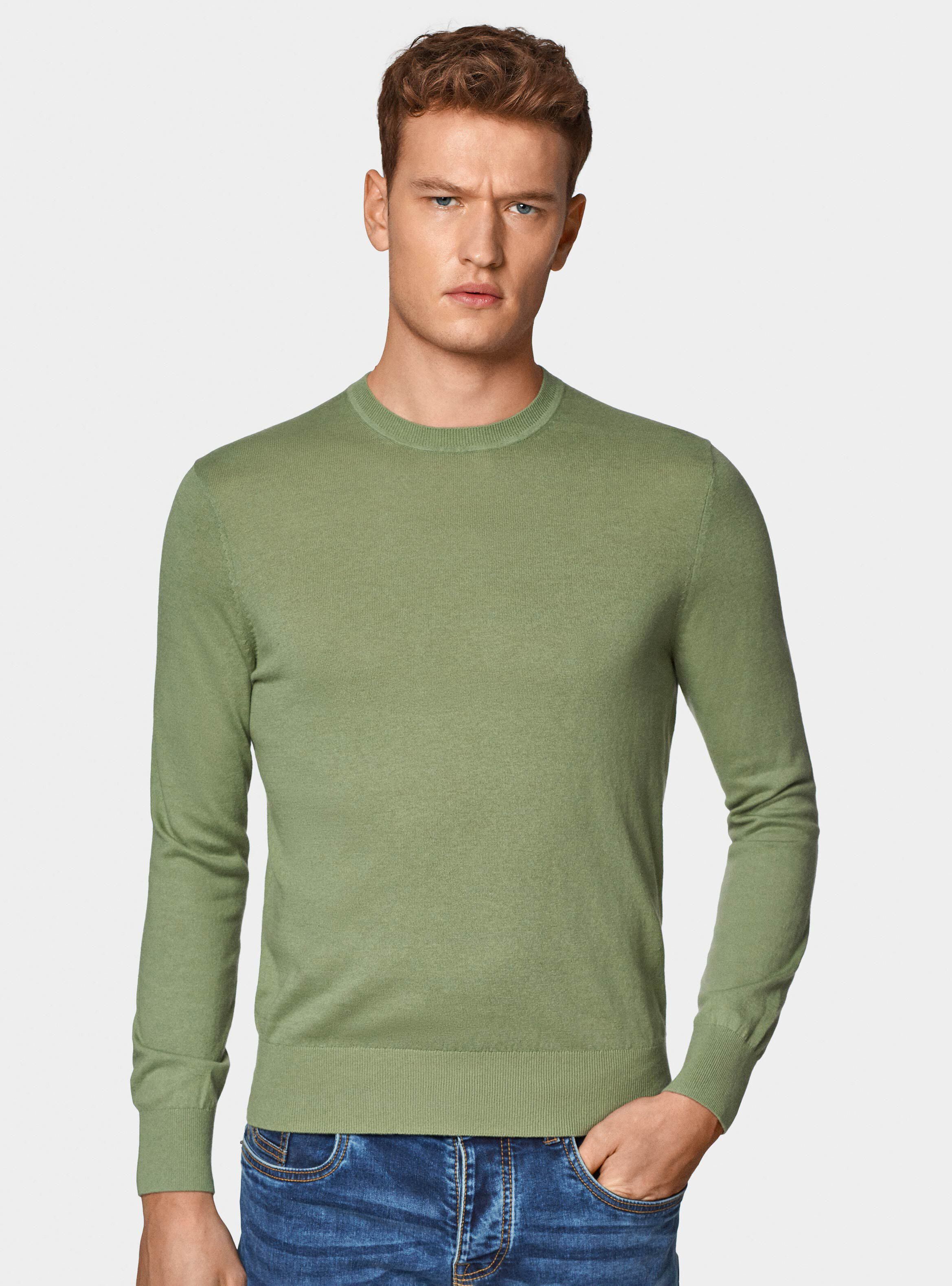 Pullover mit Rundhalsausschnitt aus Baumwolle, Seide und Kaschmir, SALVIA 0602C