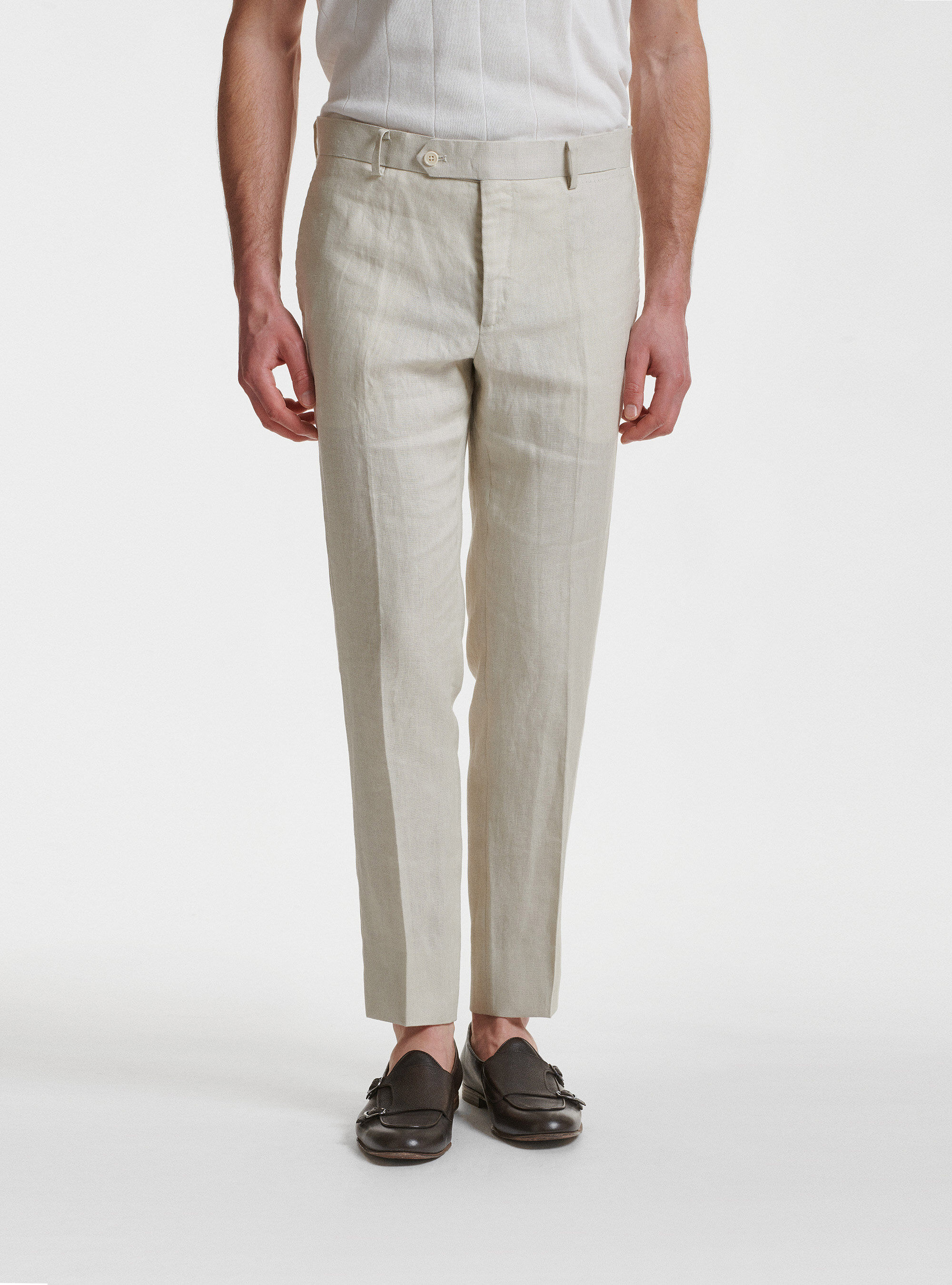 【Italy製】80〜90s linen slacks Men Linen Italian Pants High Waist Straight Suit Trousers