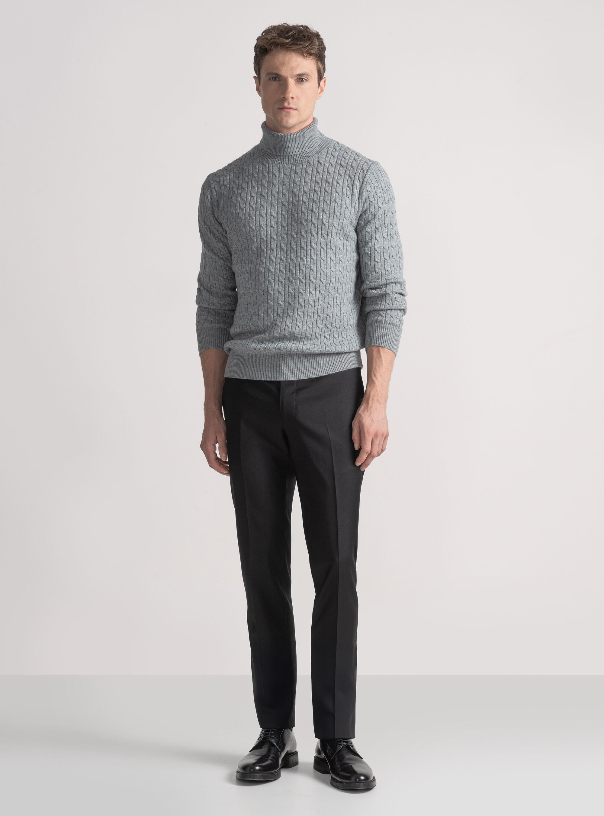 Wool-blend turtleneck sweater with braid