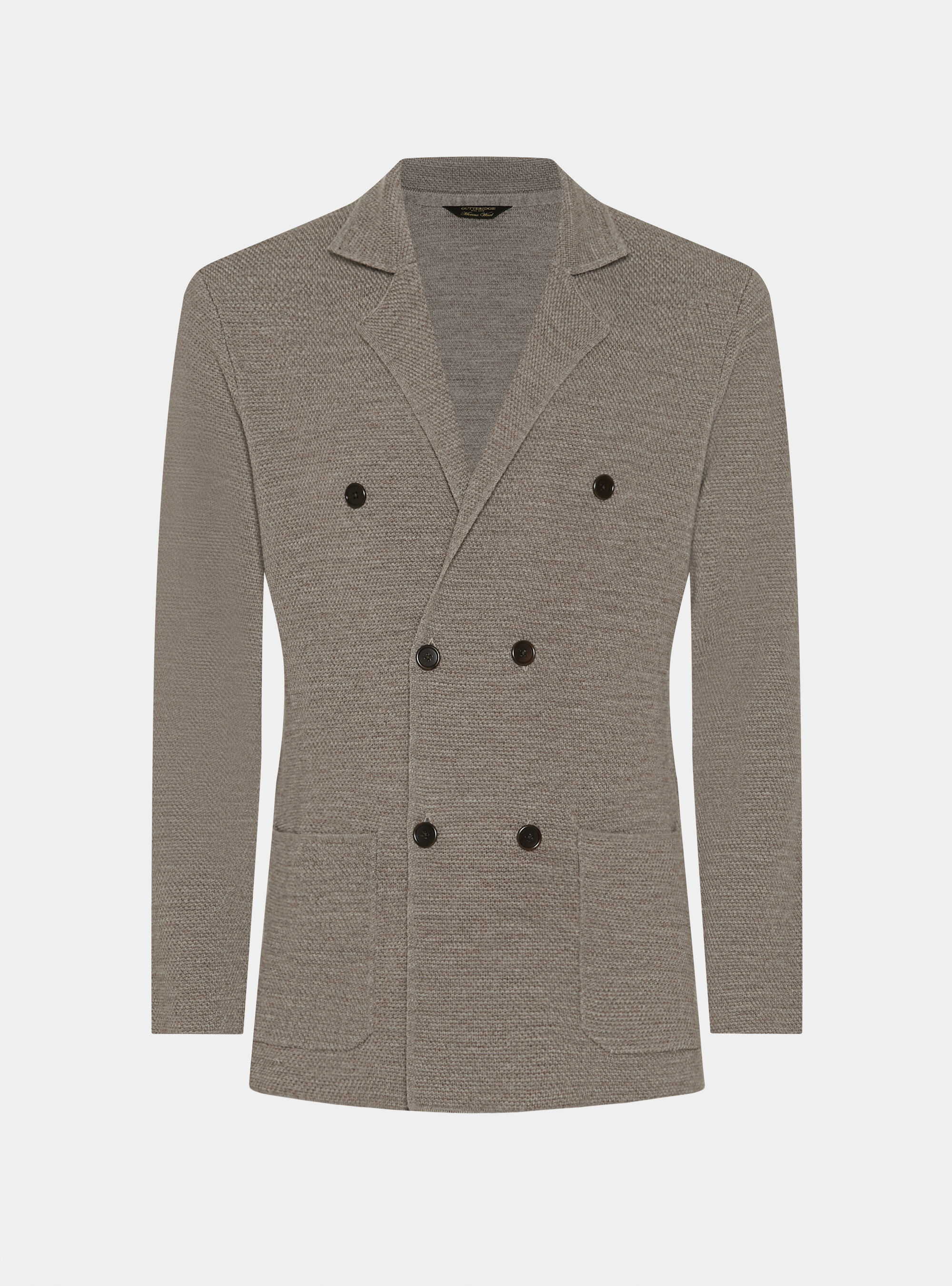 Merino wool double-breasted knitted jacket, MUD