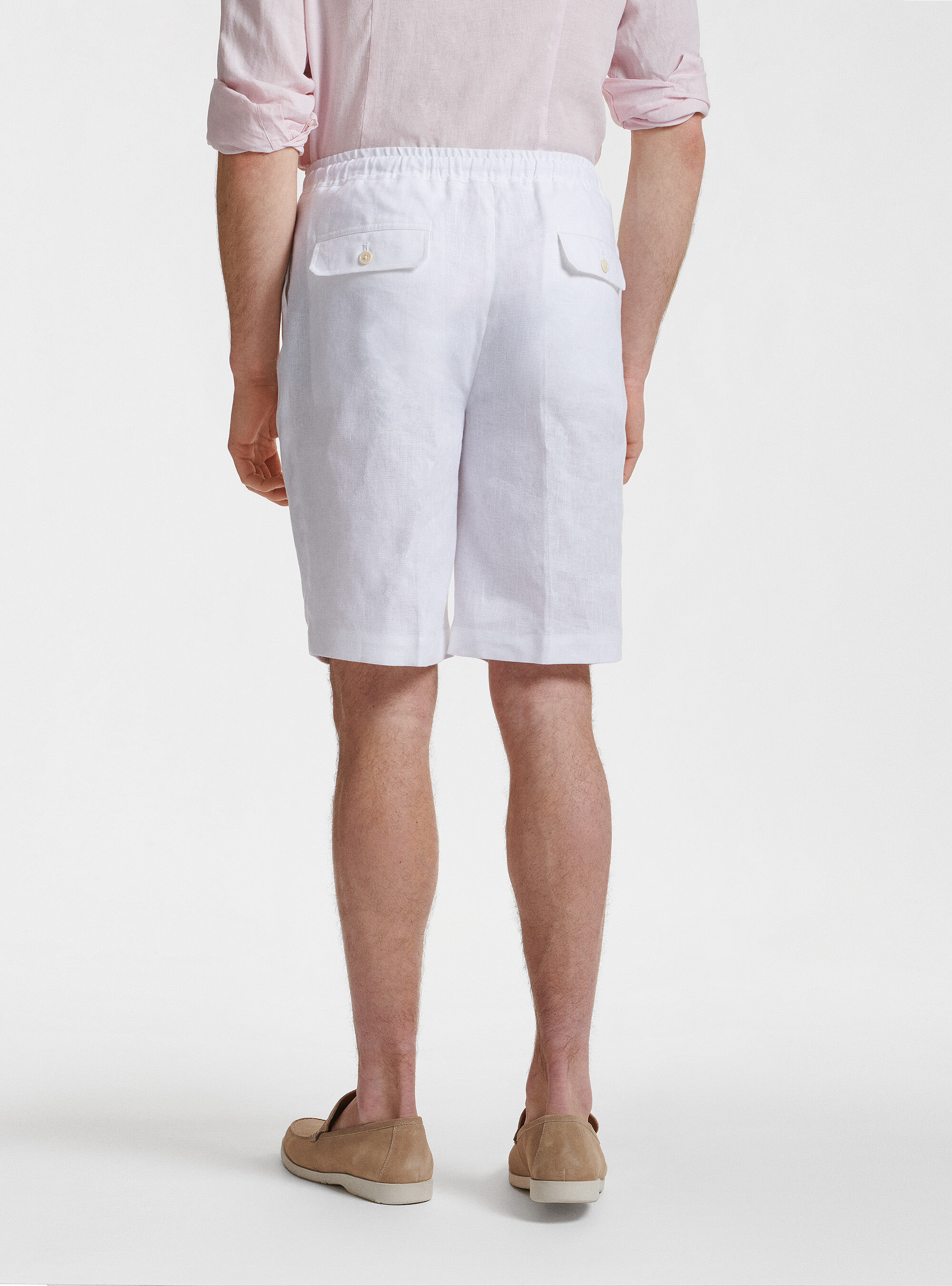 Bermuda tinta unita in puro lino, BIANCO