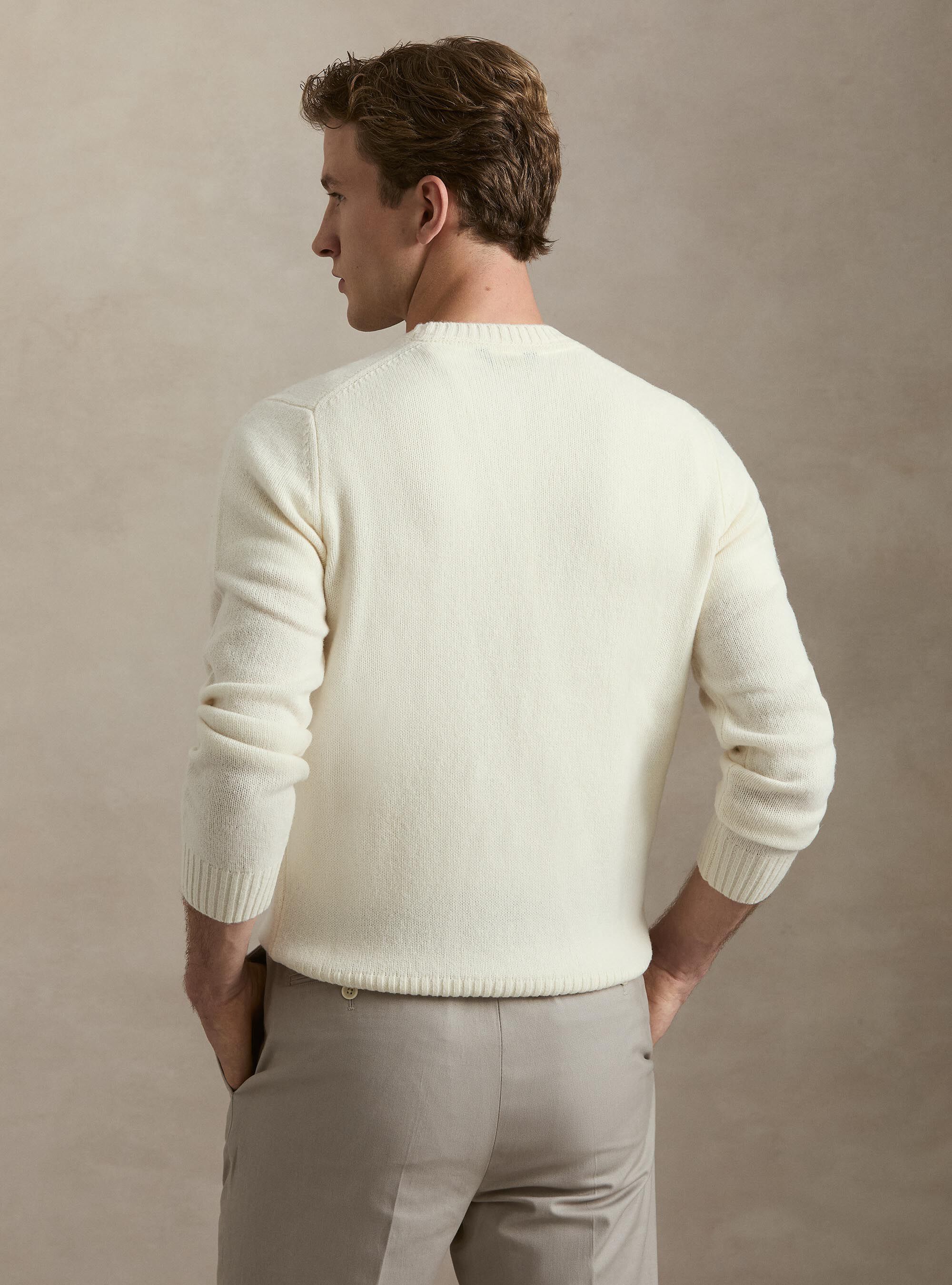 Pure Shetland wool crewneck sweater, WHITE