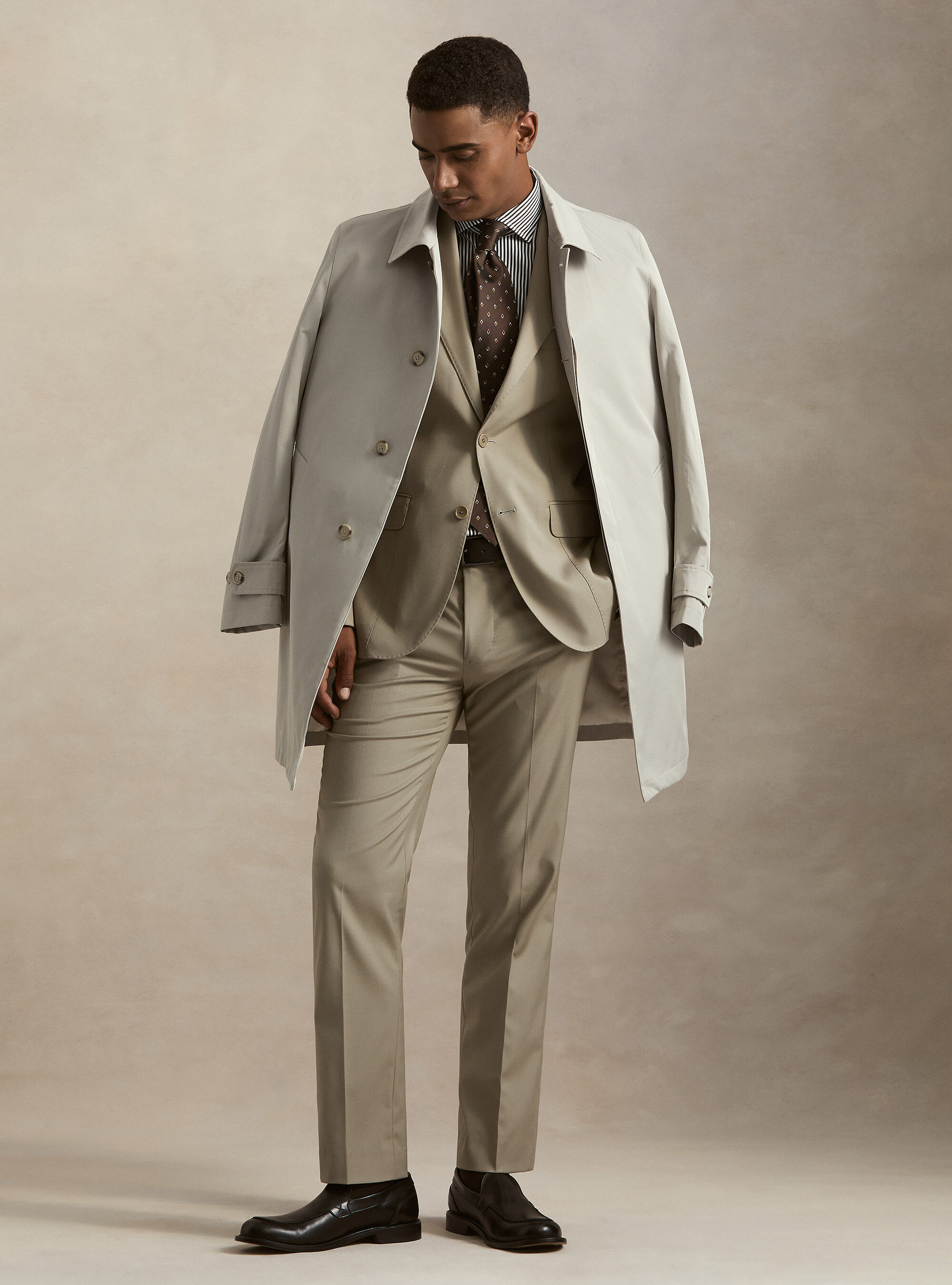 Single-breasted padded cotton blend raincoat