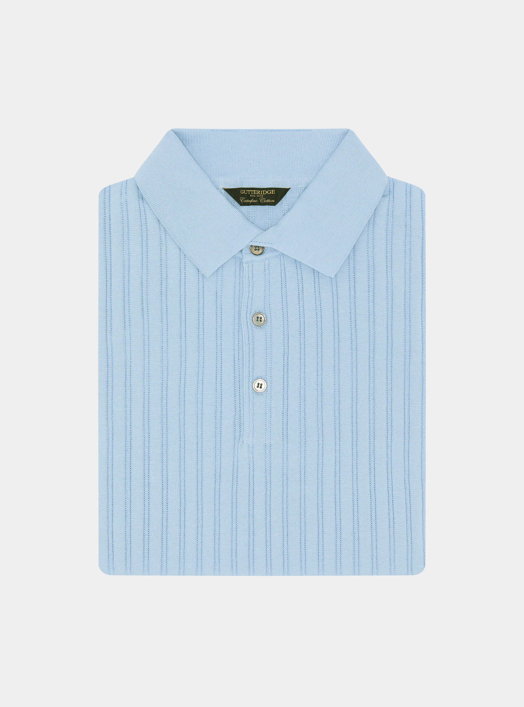 Extra-fine cotton knit polo shirt with openwork ribbing, 0266C AZZURRO