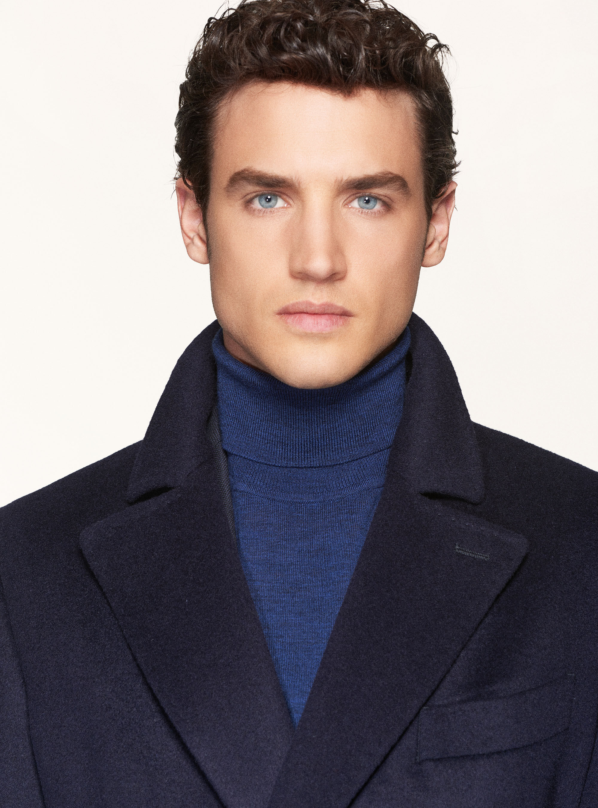 Cashmere wool double-breasted coat, NAVY BLUE