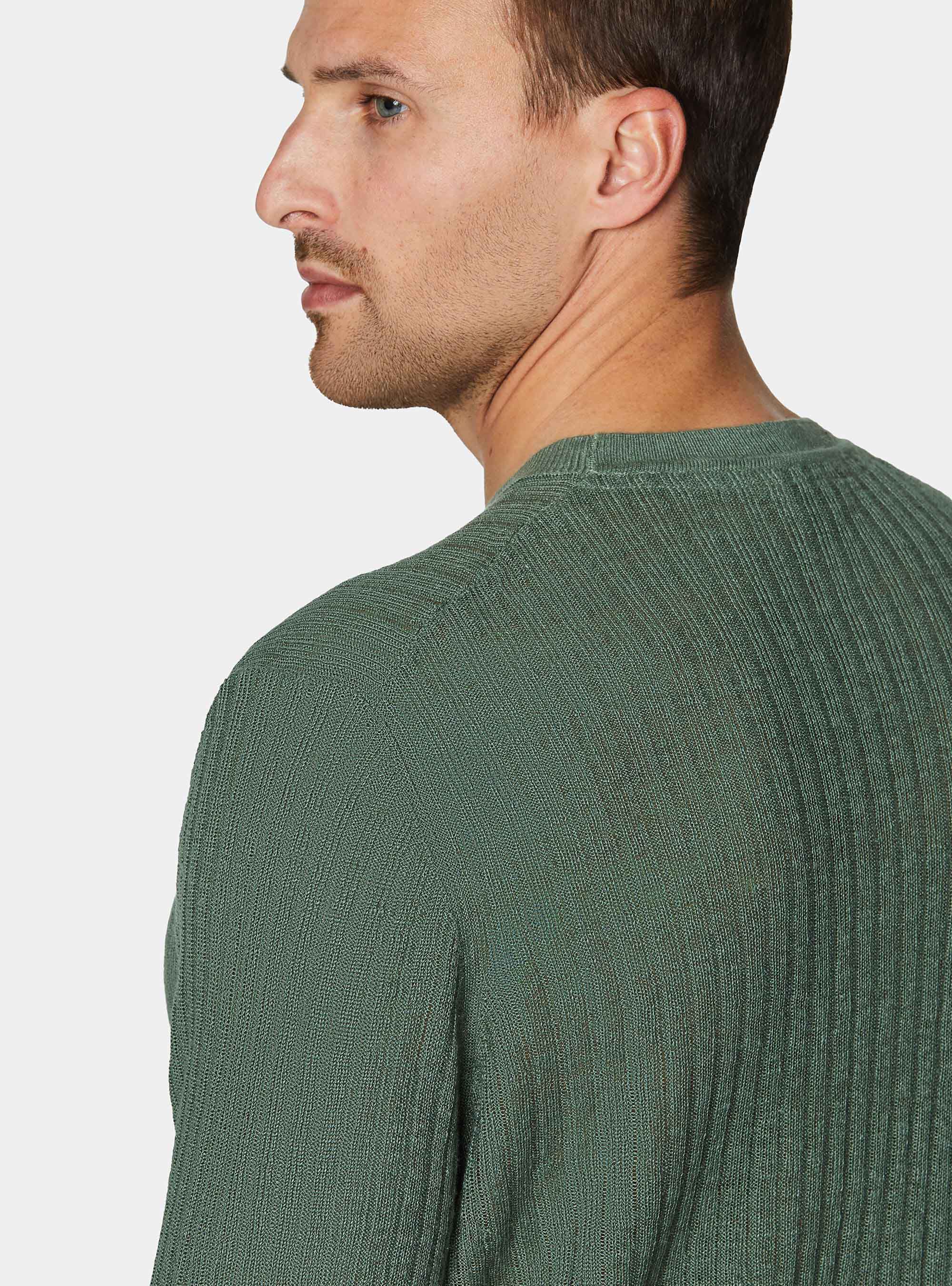Maglia girocollo a costine in puro lino, SALVIA 0602C