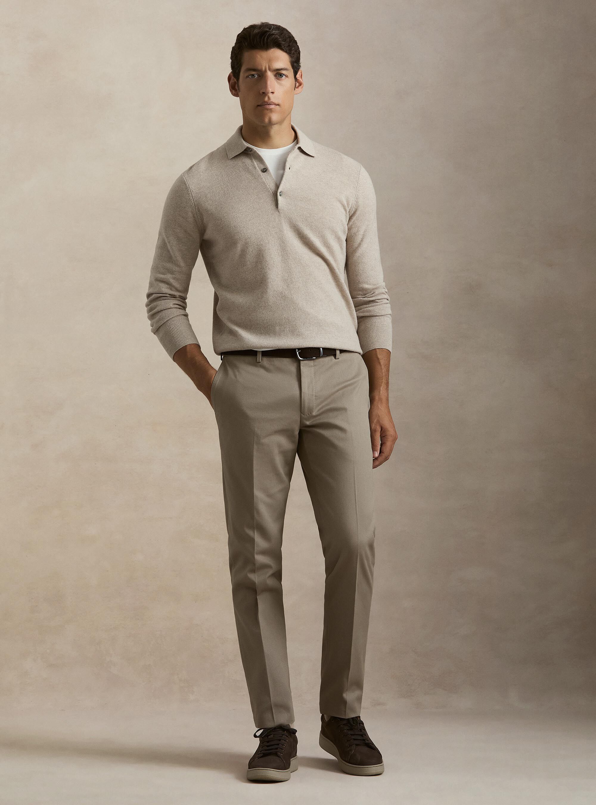 Maglia a polo in lana e cashmere, ECRU