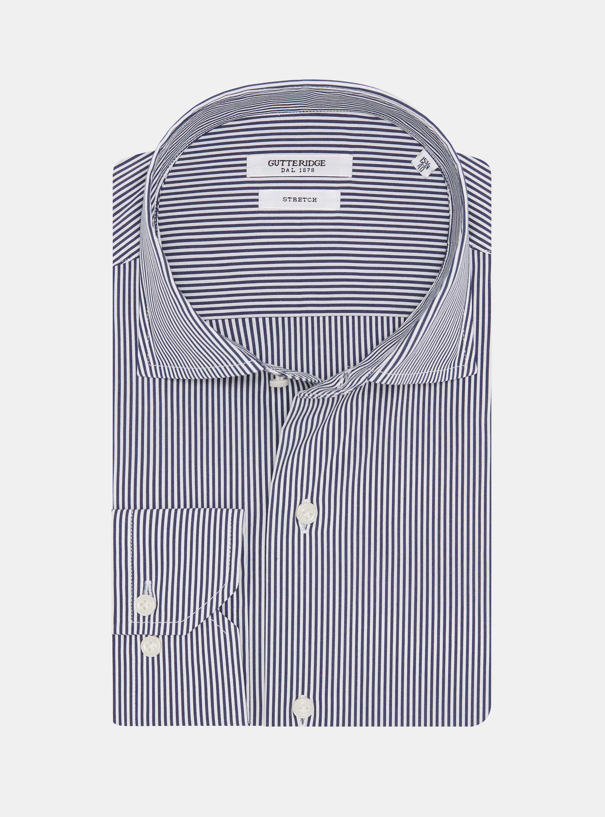 Striped cotton poplin stretch shirt, NAVY BLUE
