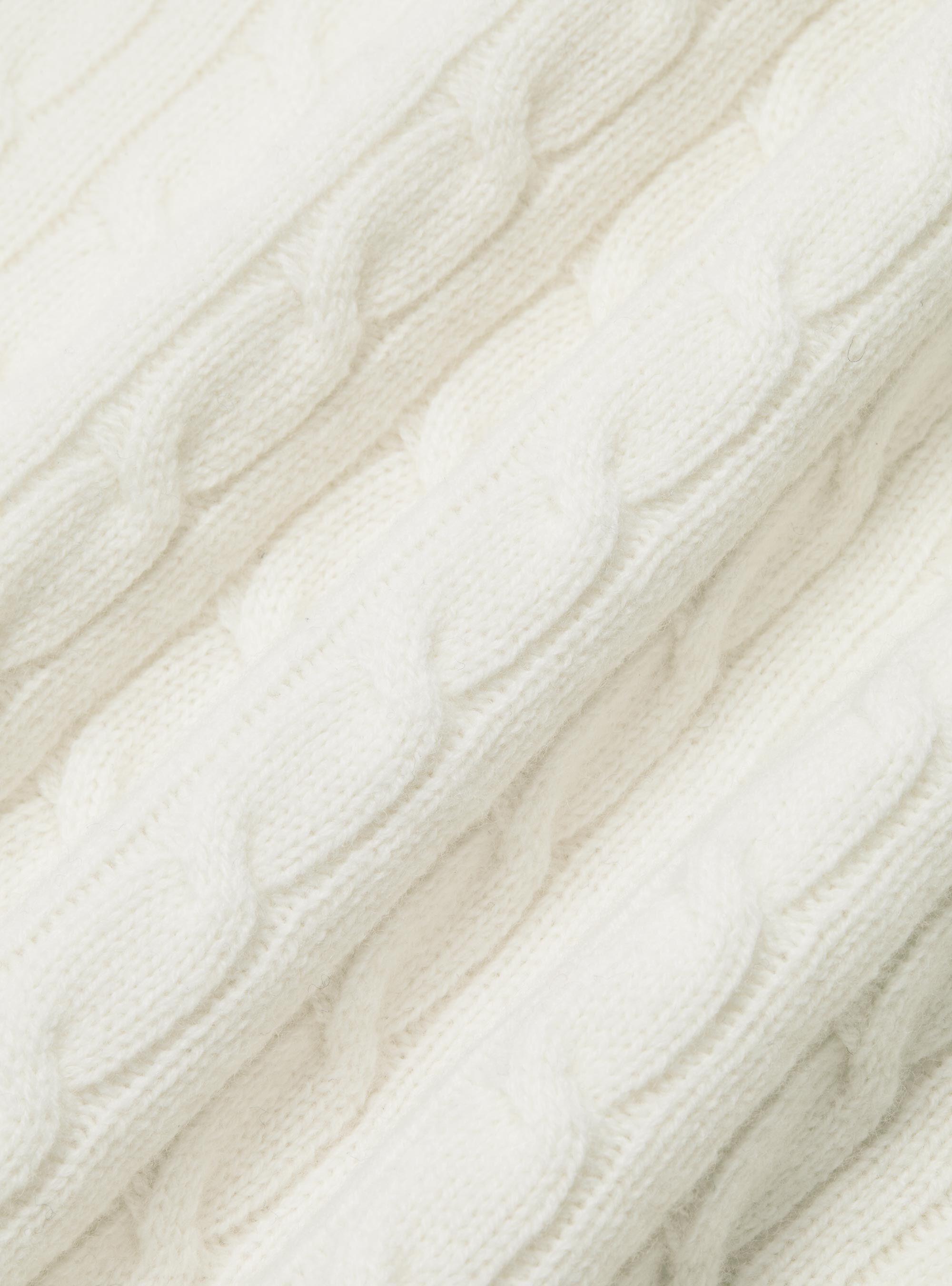 Maglia girocollo con treccia in lana e cashmere, BIANCO