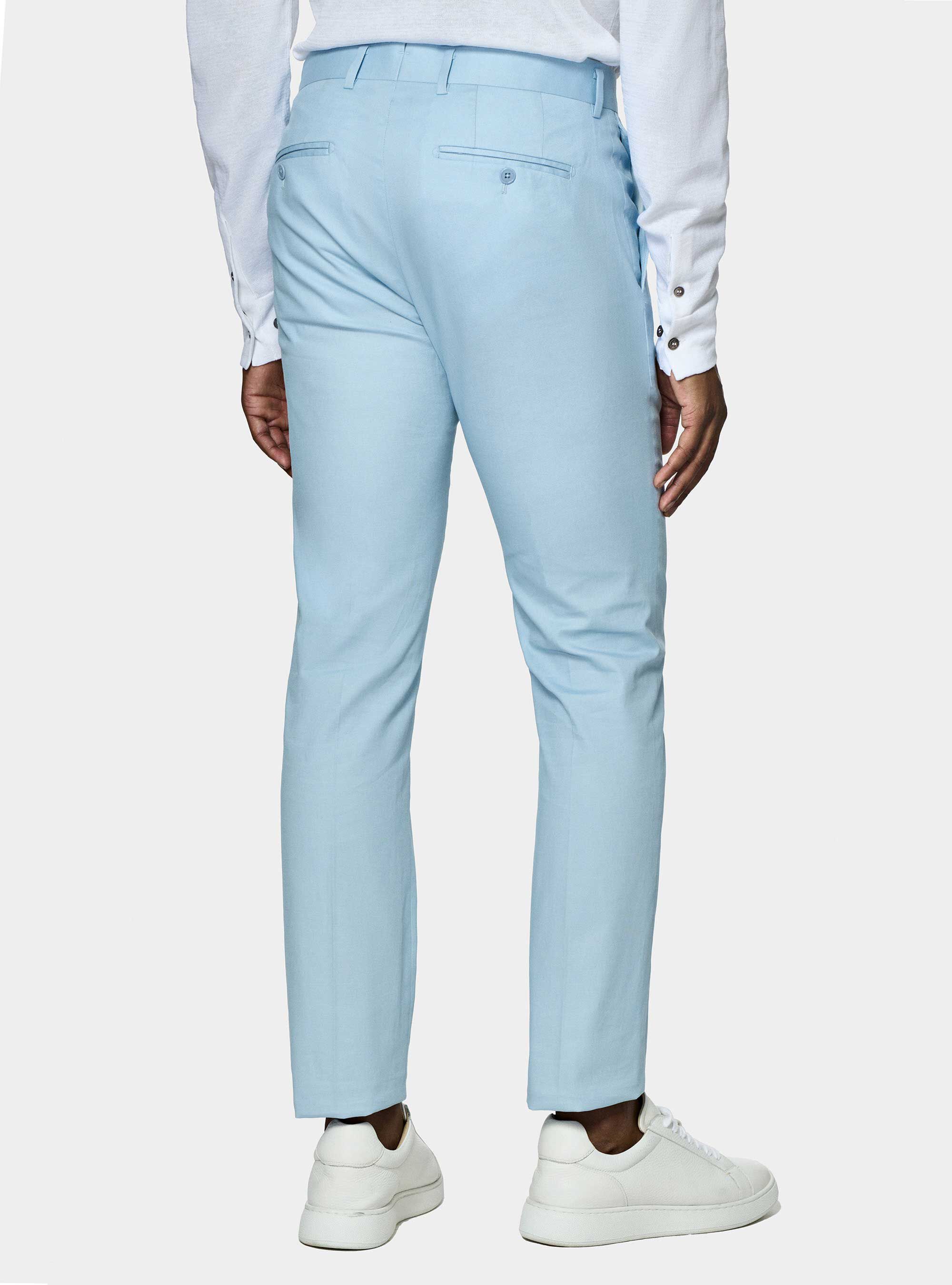 Pantaloni abito in cotone armaturato, AZZURRO