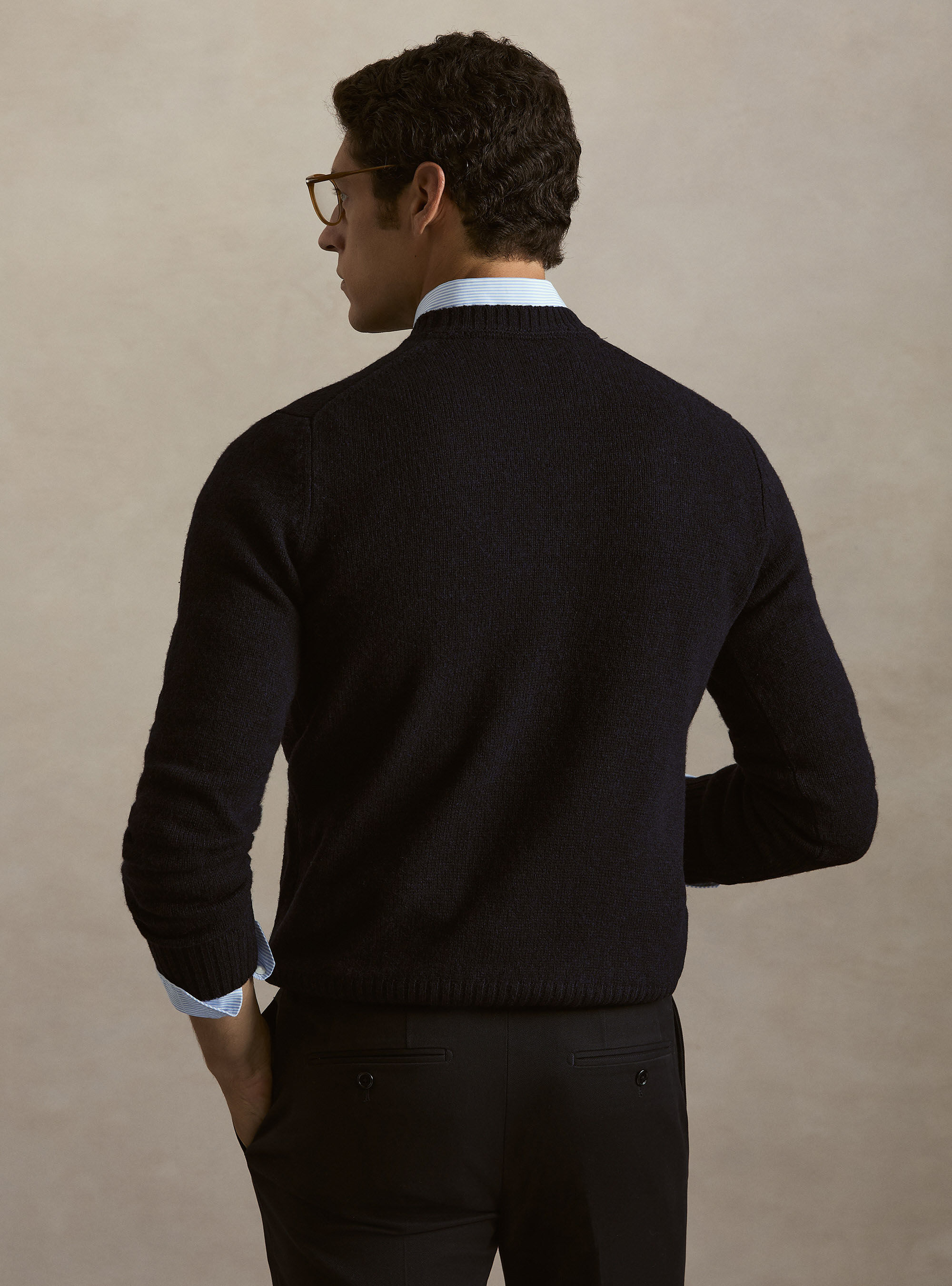 Pure Shetland wool crewneck sweater, NAVY BLUE