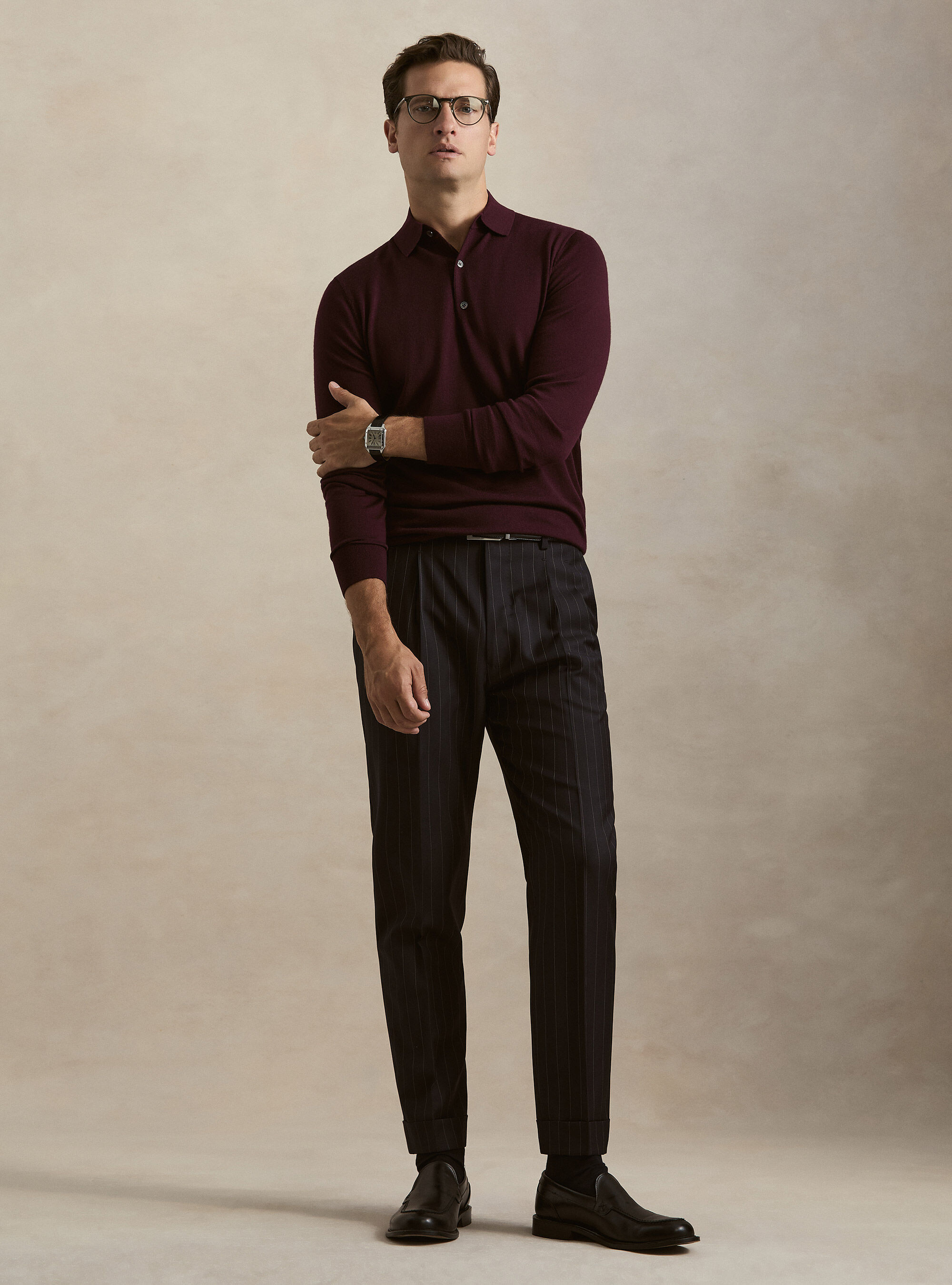 Extrafine merino wool knit polo shirt