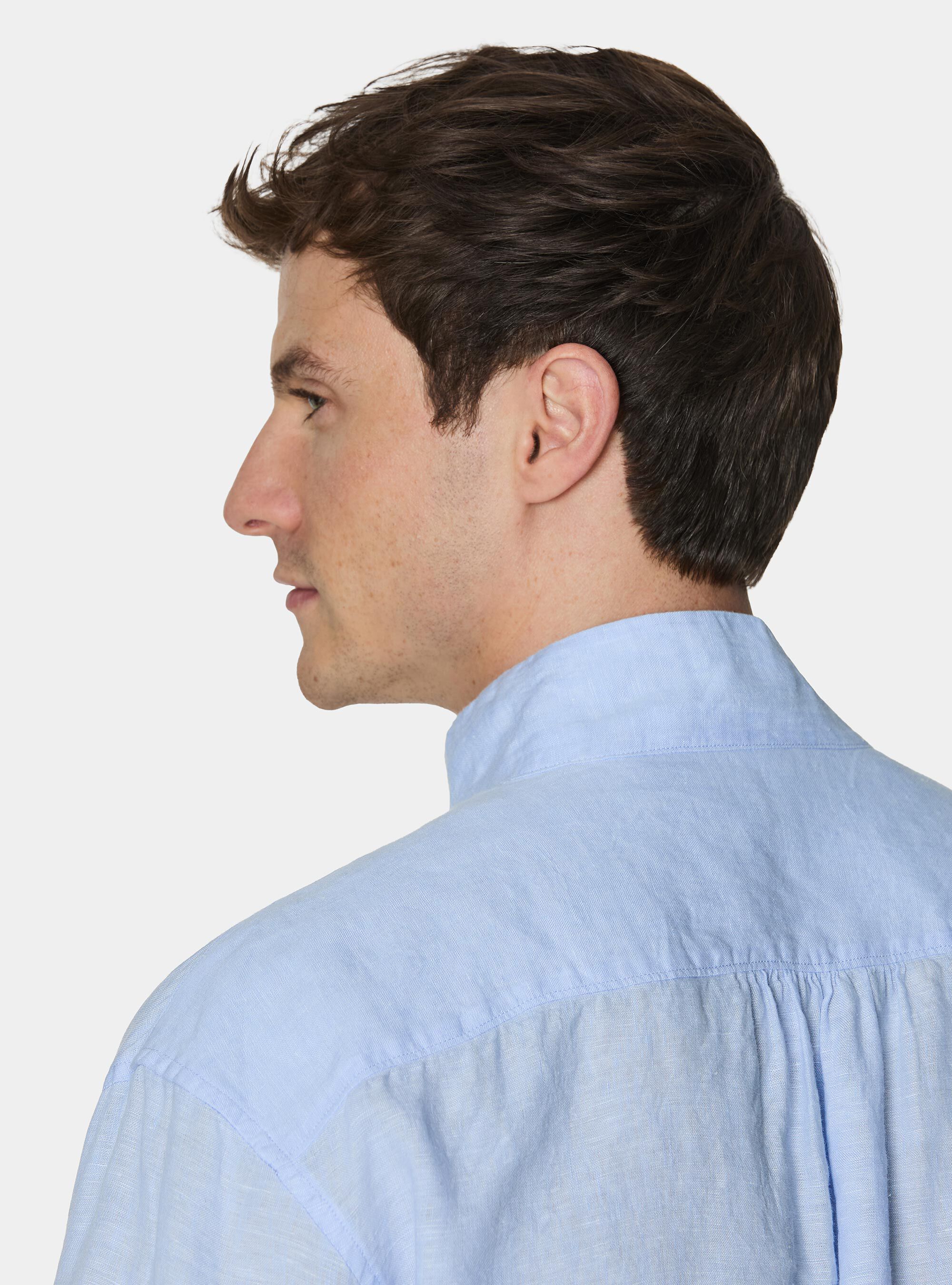 Pure linen shirt with wing collar, LIGHT BLUE