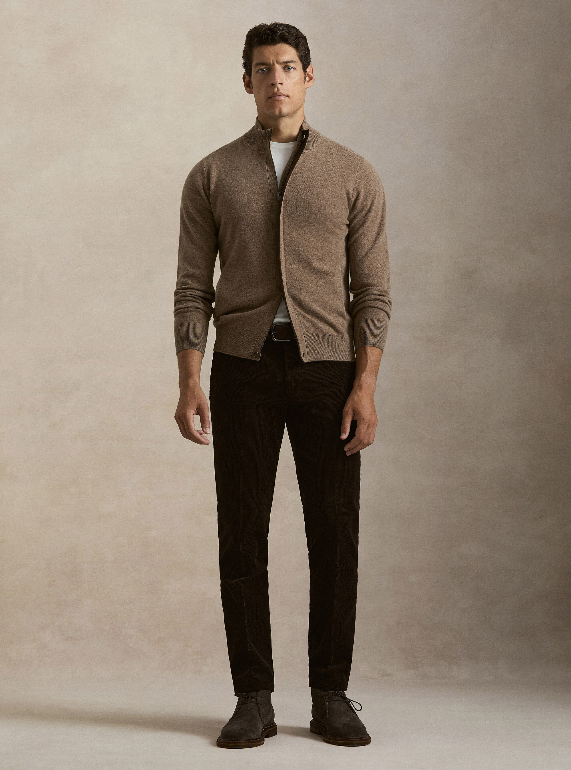 Zip-up cardigan in lambswool and cashmere blend