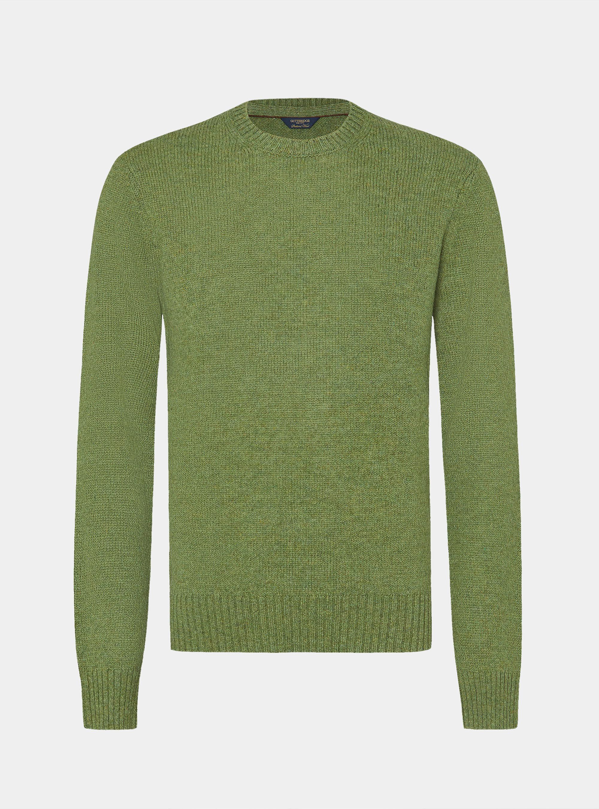 Pure Shetland wool crewneck sweater, OLIVE