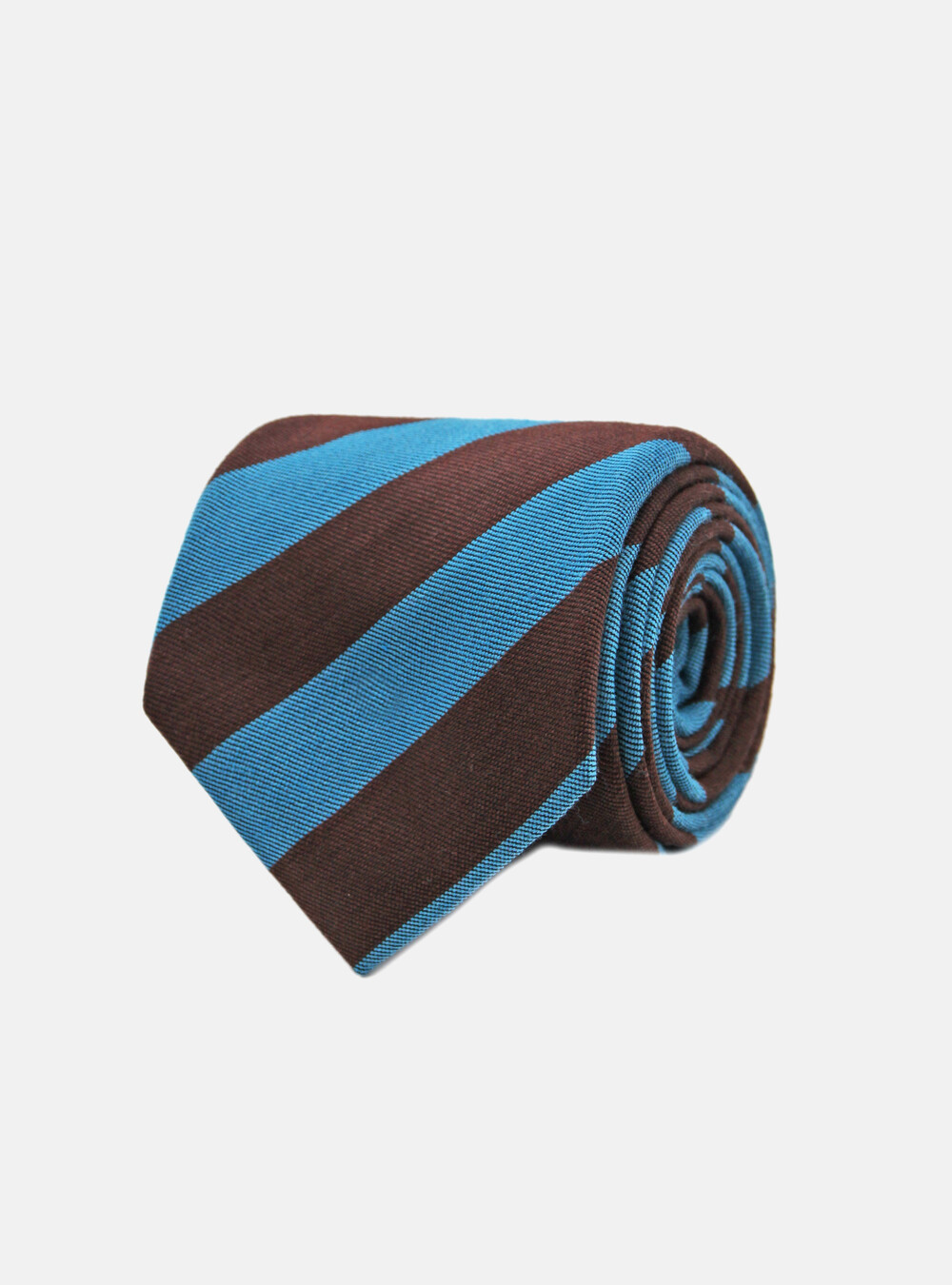 Cravatta 5 pieghe in lana e seta con righe, MARRONE Cravatta 5 pieghe in lana e seta con righe