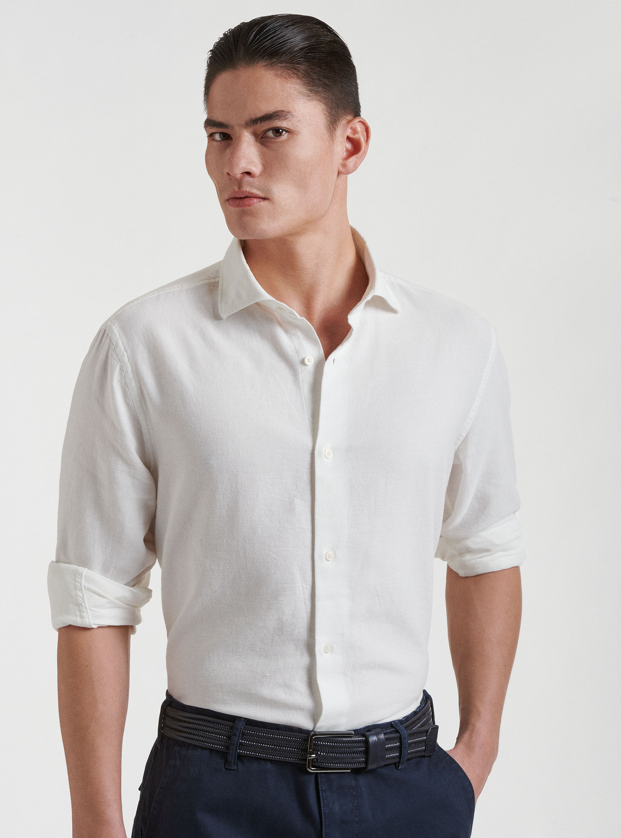 Camisa de cuello semifrances en puro algodon de gasa