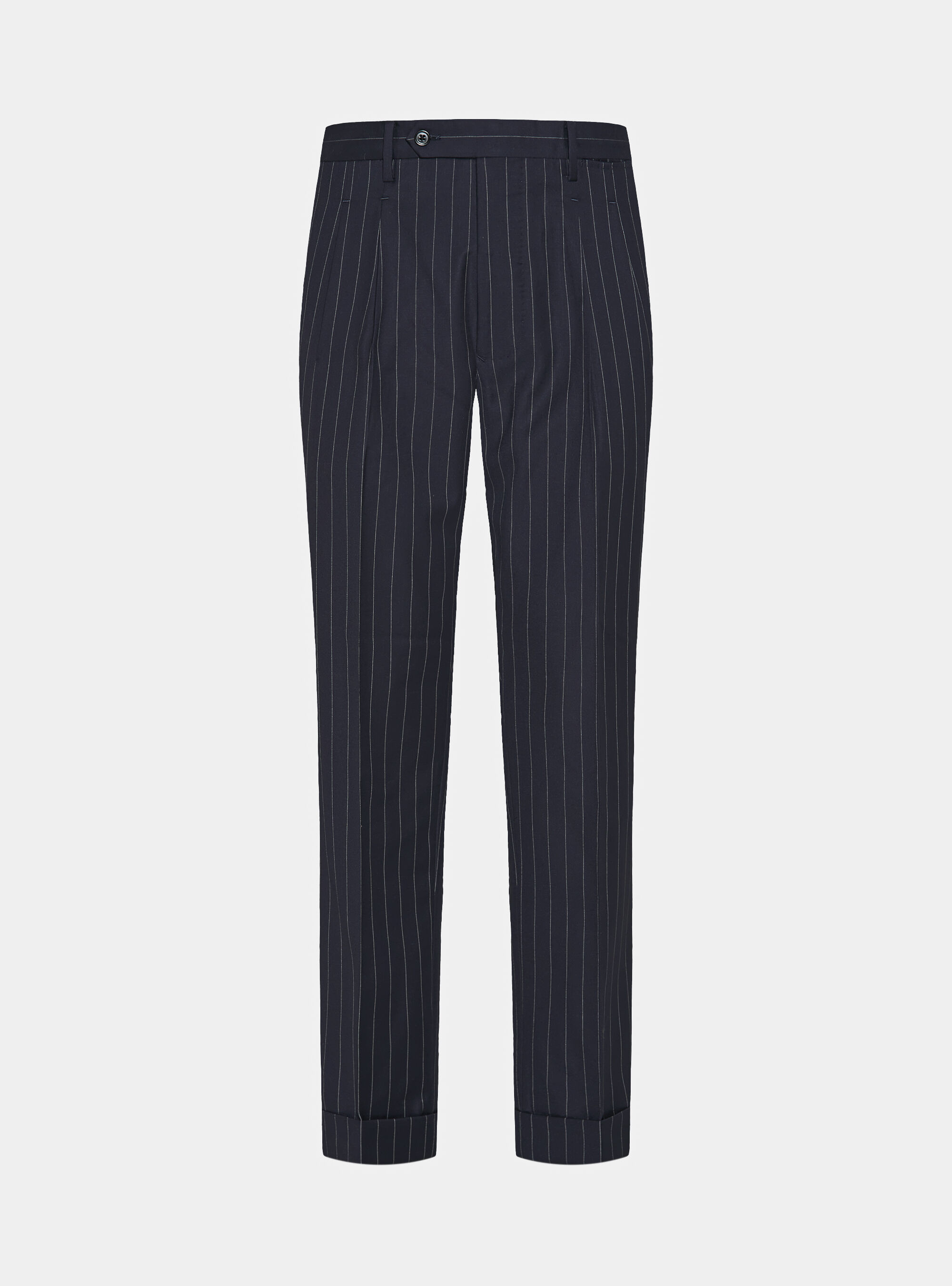 Pleated pinstripe suit trousers in pure wool by Vitale Barberis Canonico, NAVY BLUE