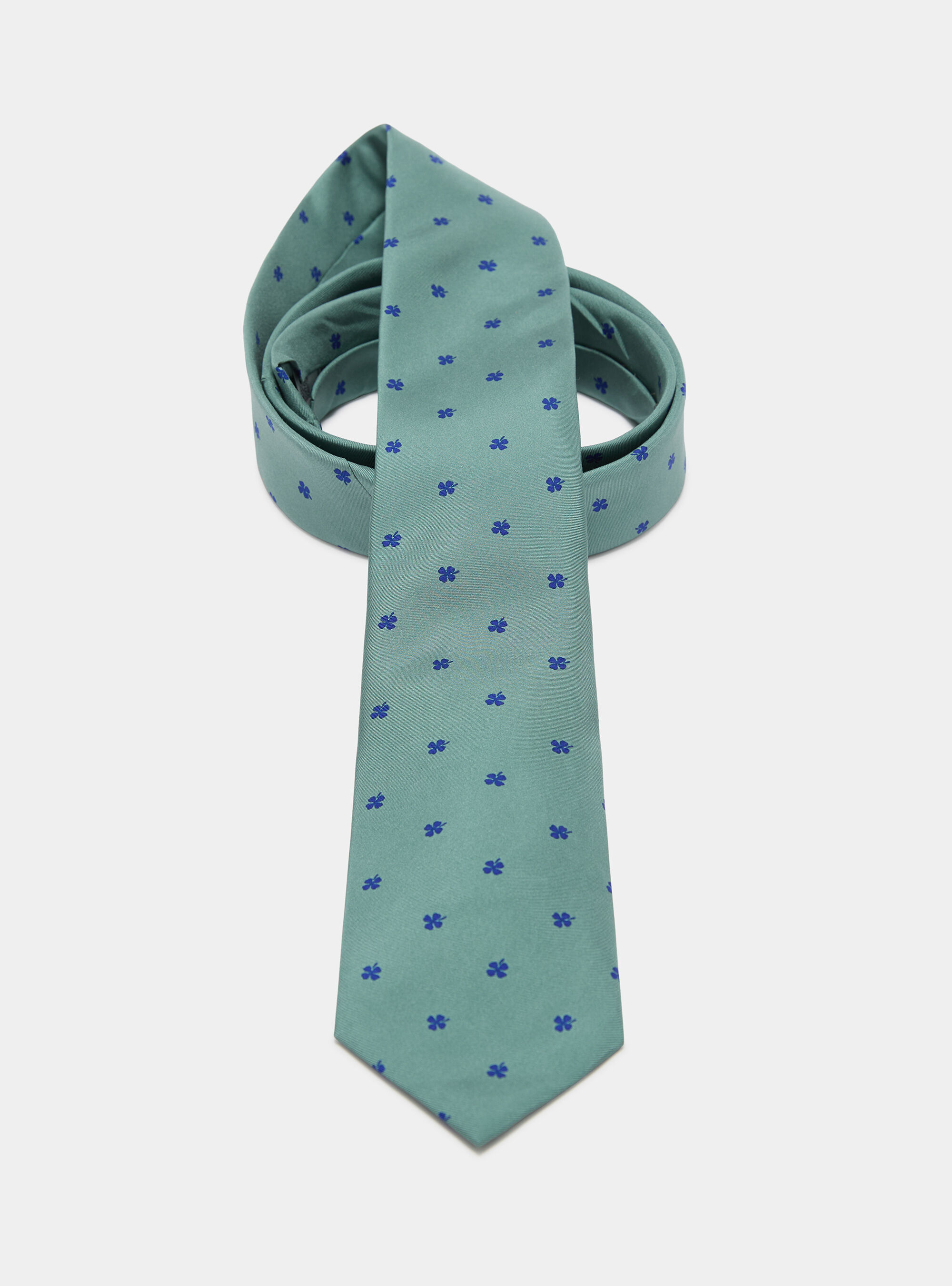 Silk tie with a four-leaf clover print, VERDE/BLUE BU7