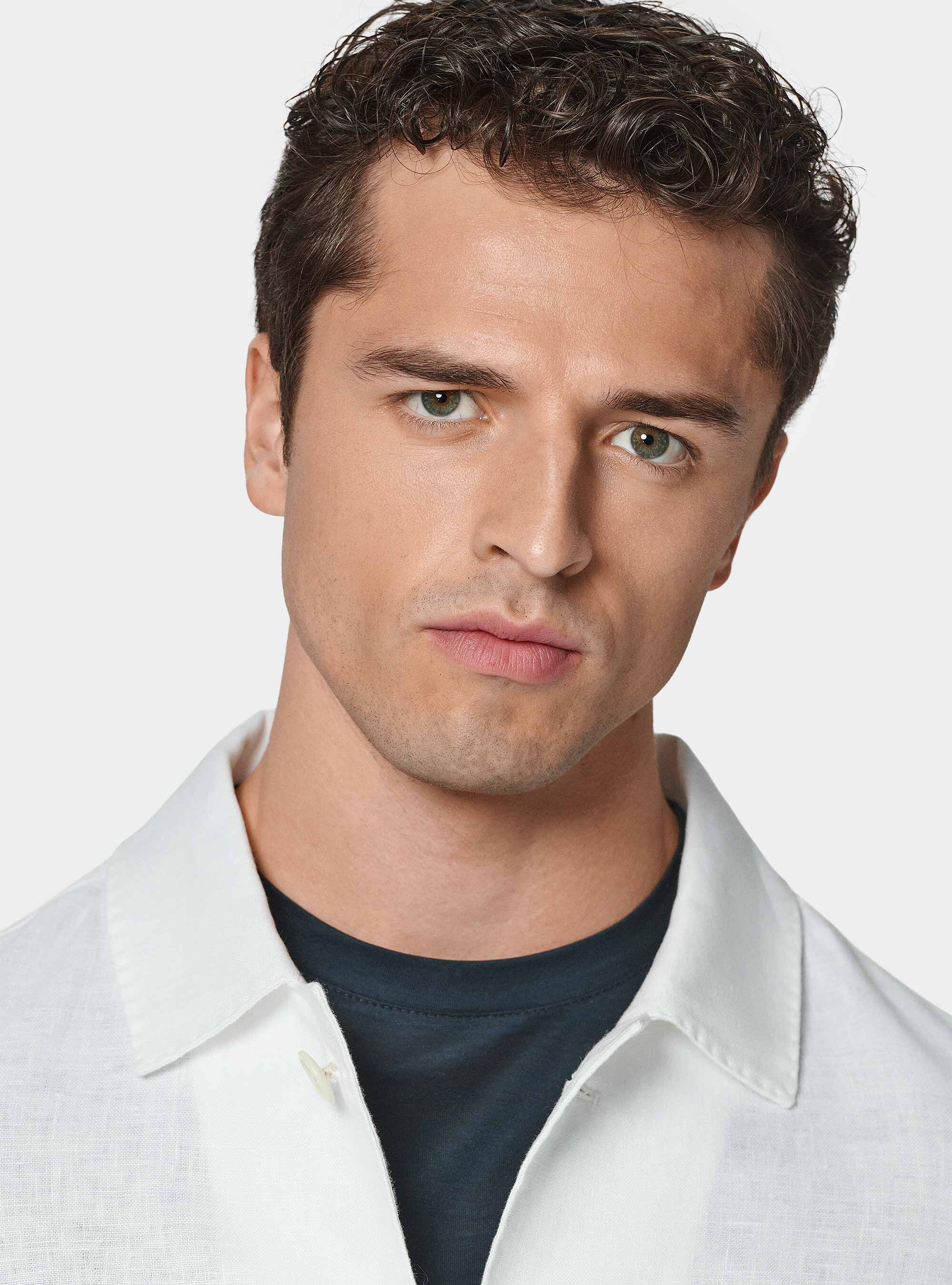 Giacca camicia in puro lino, BIANCO