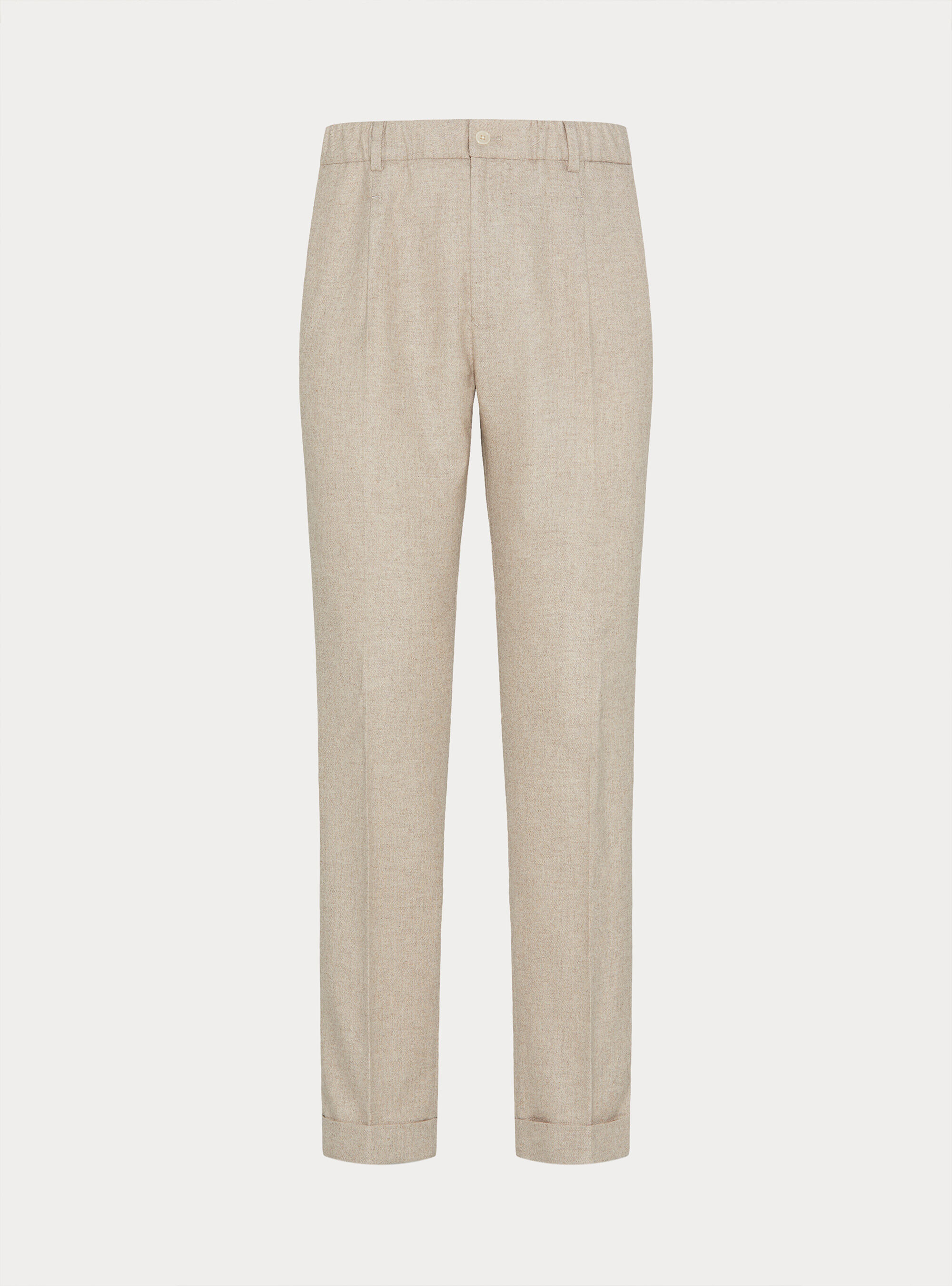 Pantaloni con coulisse in misto lana leggera, ECRU