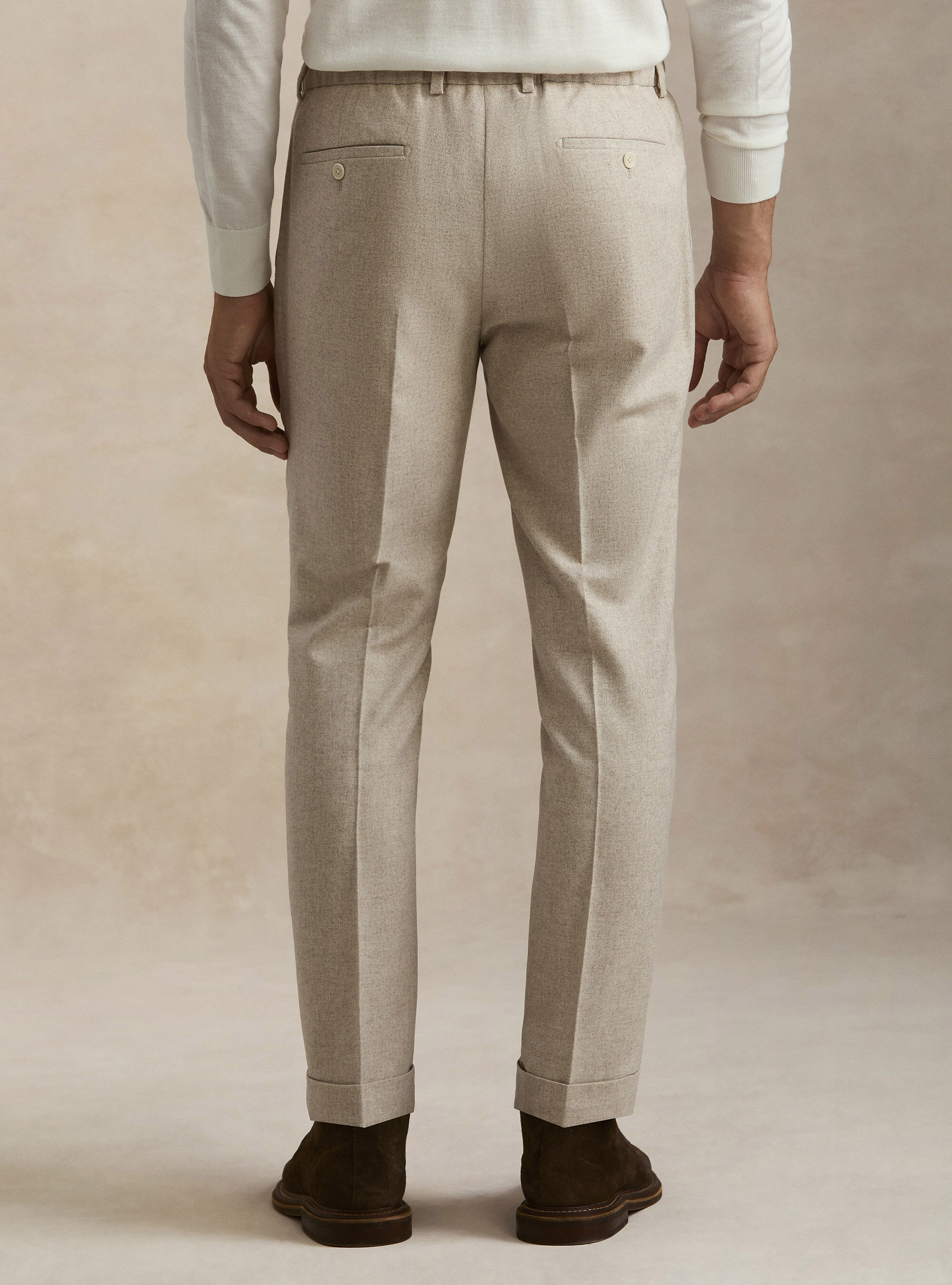 Pantaloni con coulisse in misto lana leggera, ECRU