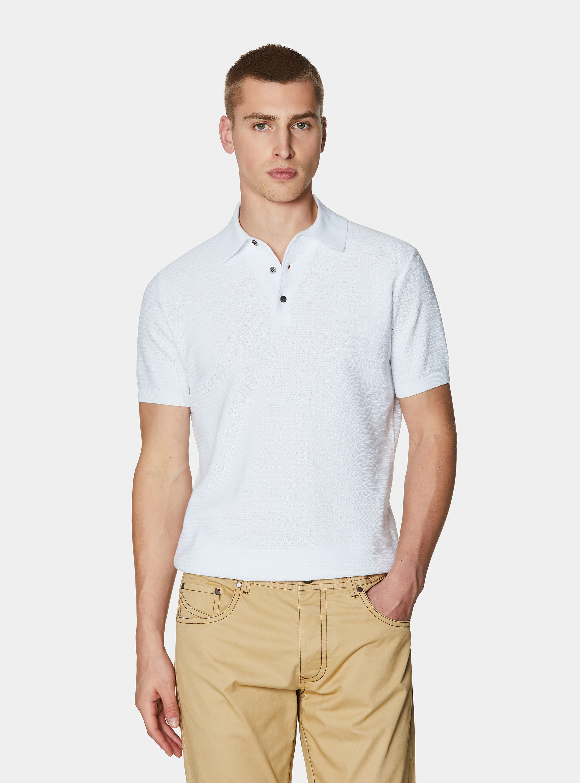 Textured cotton knit polo shirt