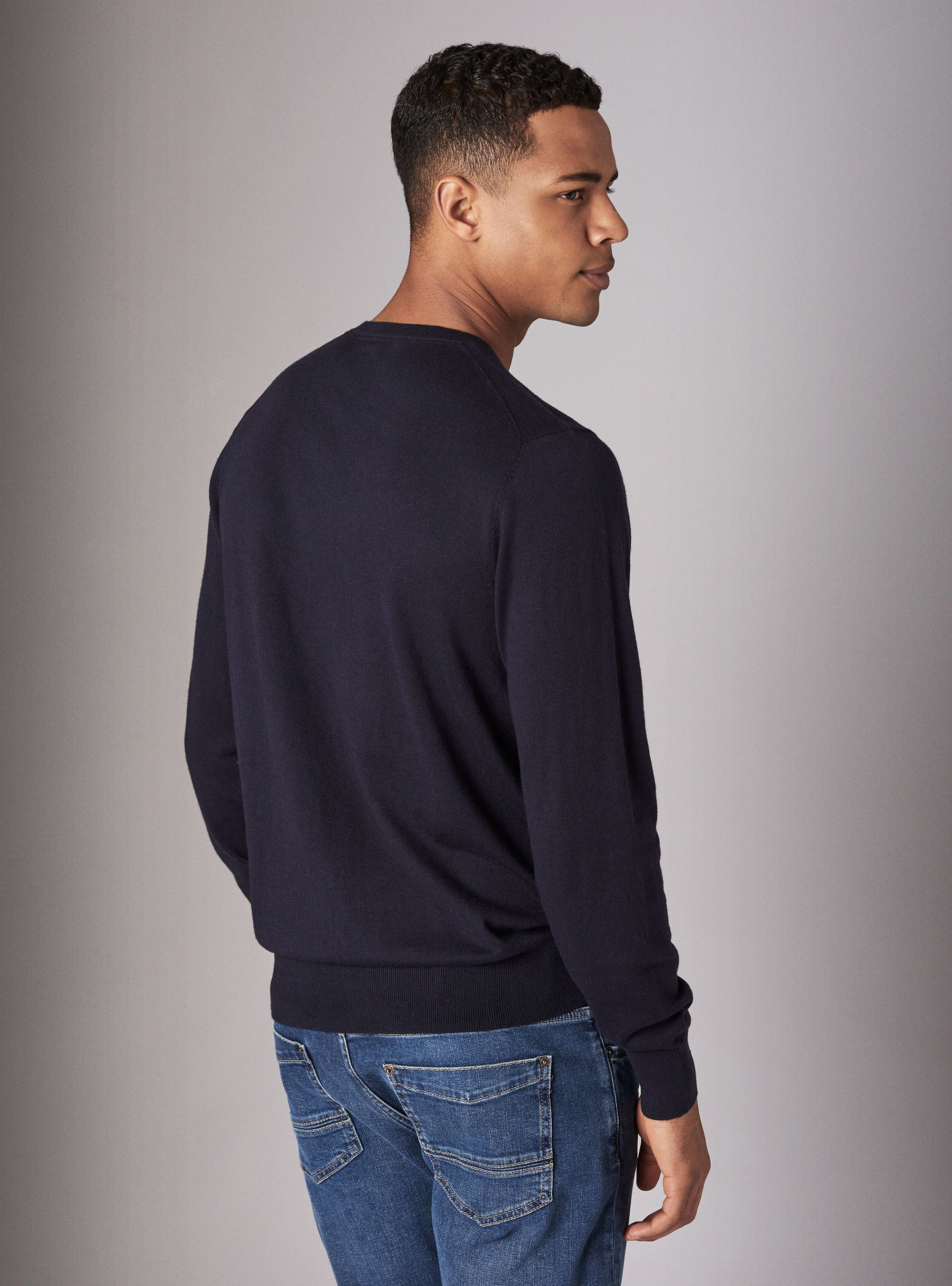 Maglia girocollo basica in cotone seta e cashmere, BLU NAVY
