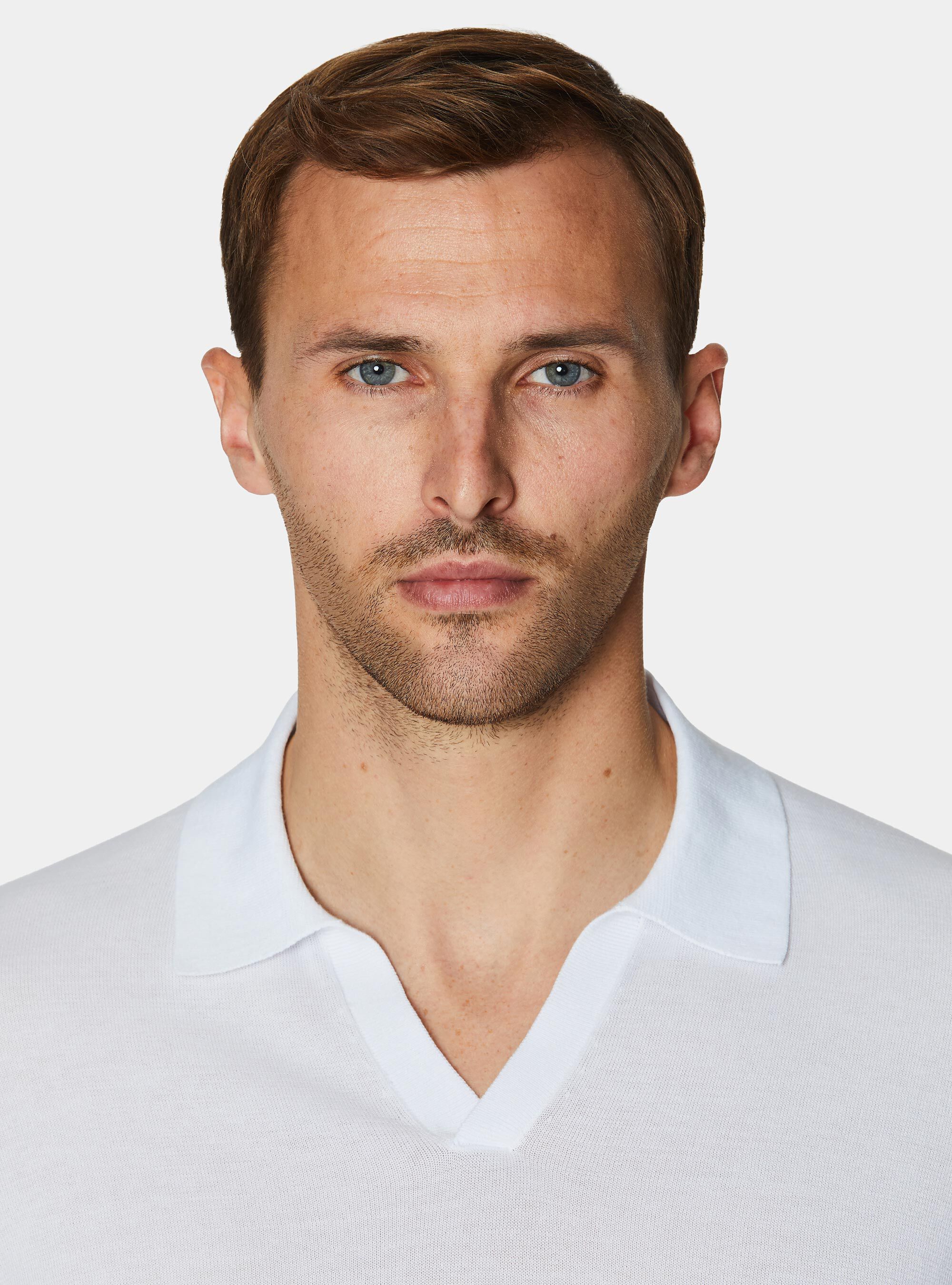 Polo de punto sin botones en algod&oacute;n extrafino, BLANCO