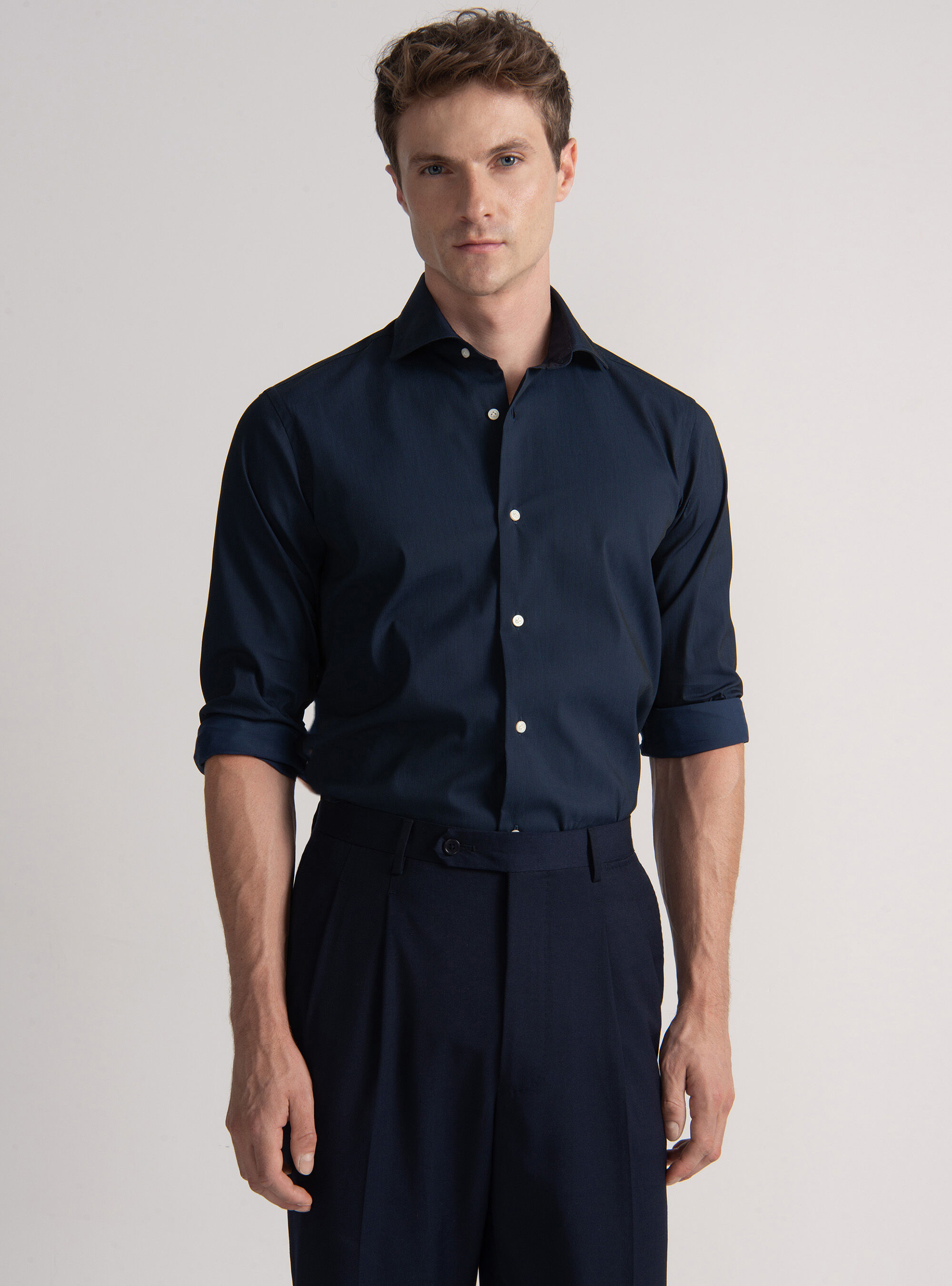 Stretch piqu&eacute; shirt, NAVY BLUE