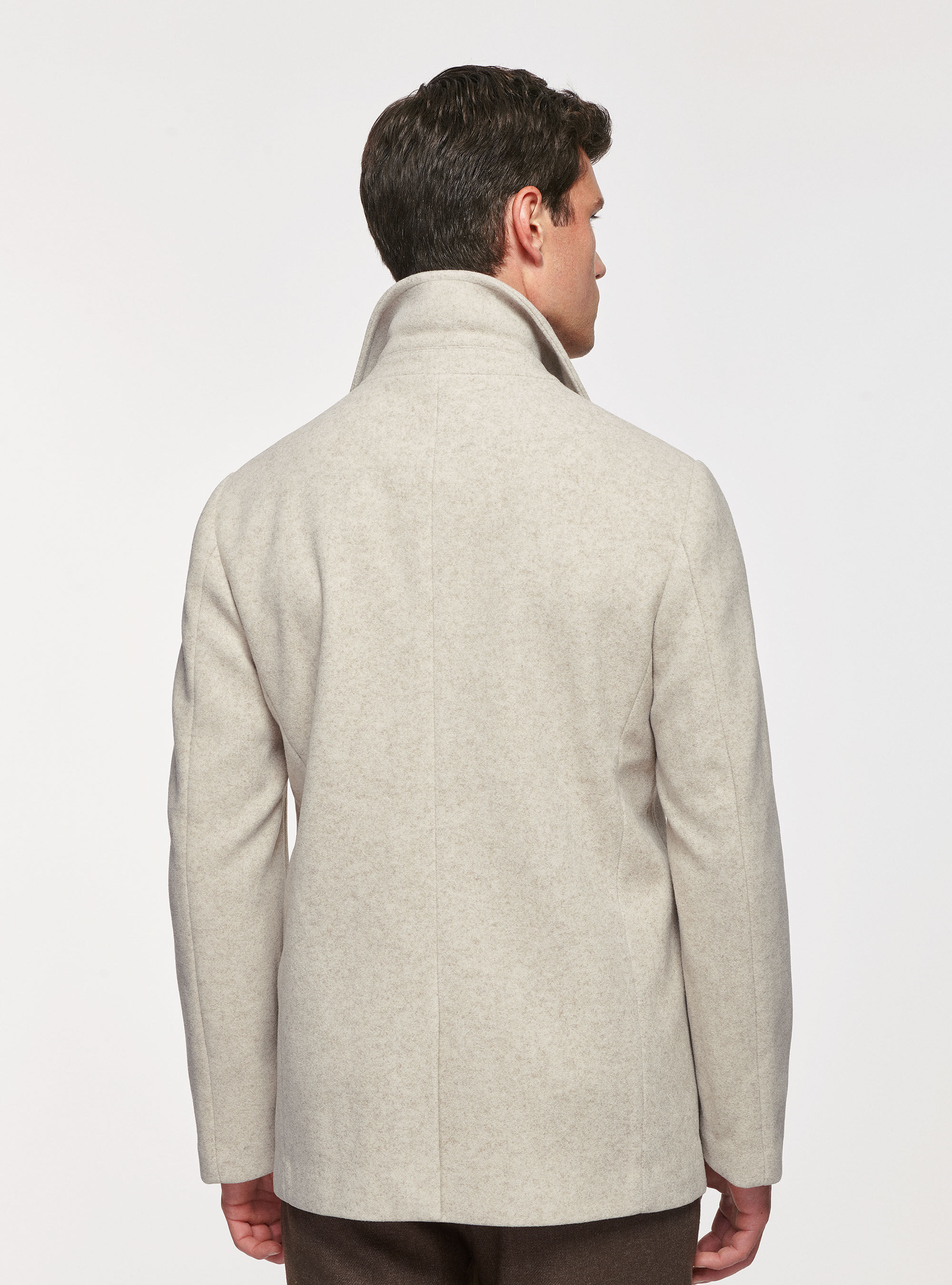 Double-breasted plain peacoat, ECRU