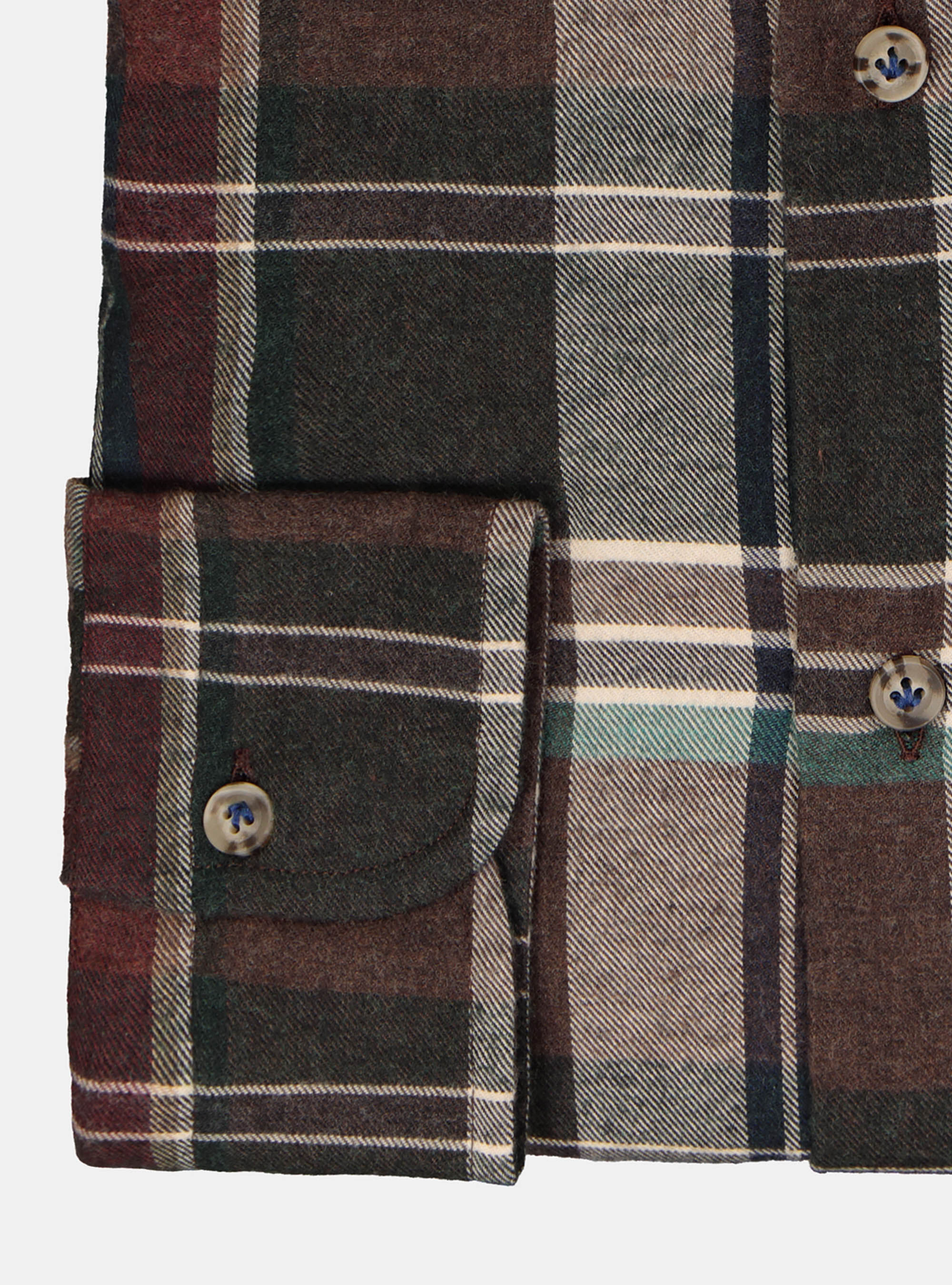 Camicia con collo button down in flanella di cotone a quadri, BROWN