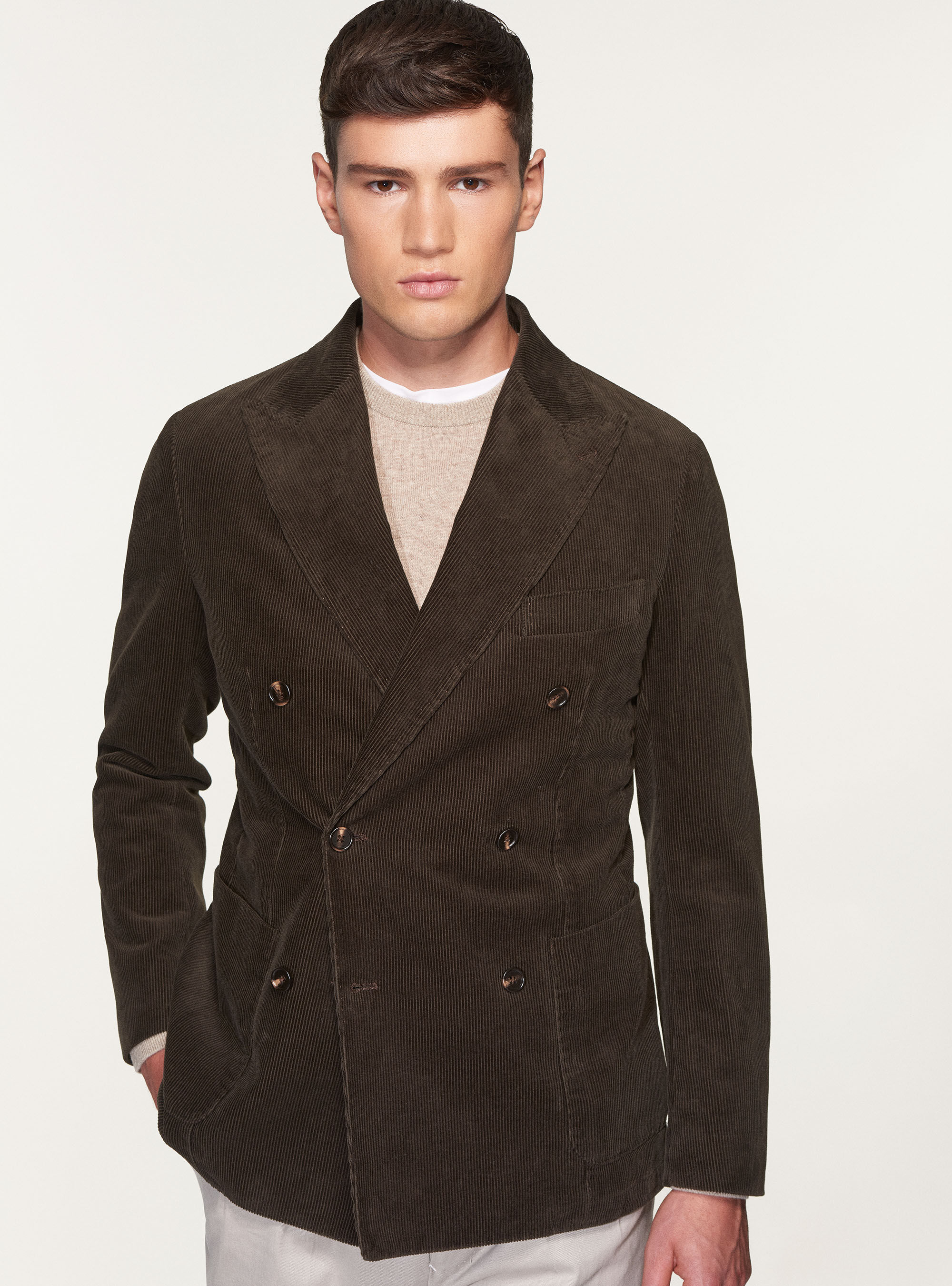 Slim fit double breasted blazer in cotton corduroy