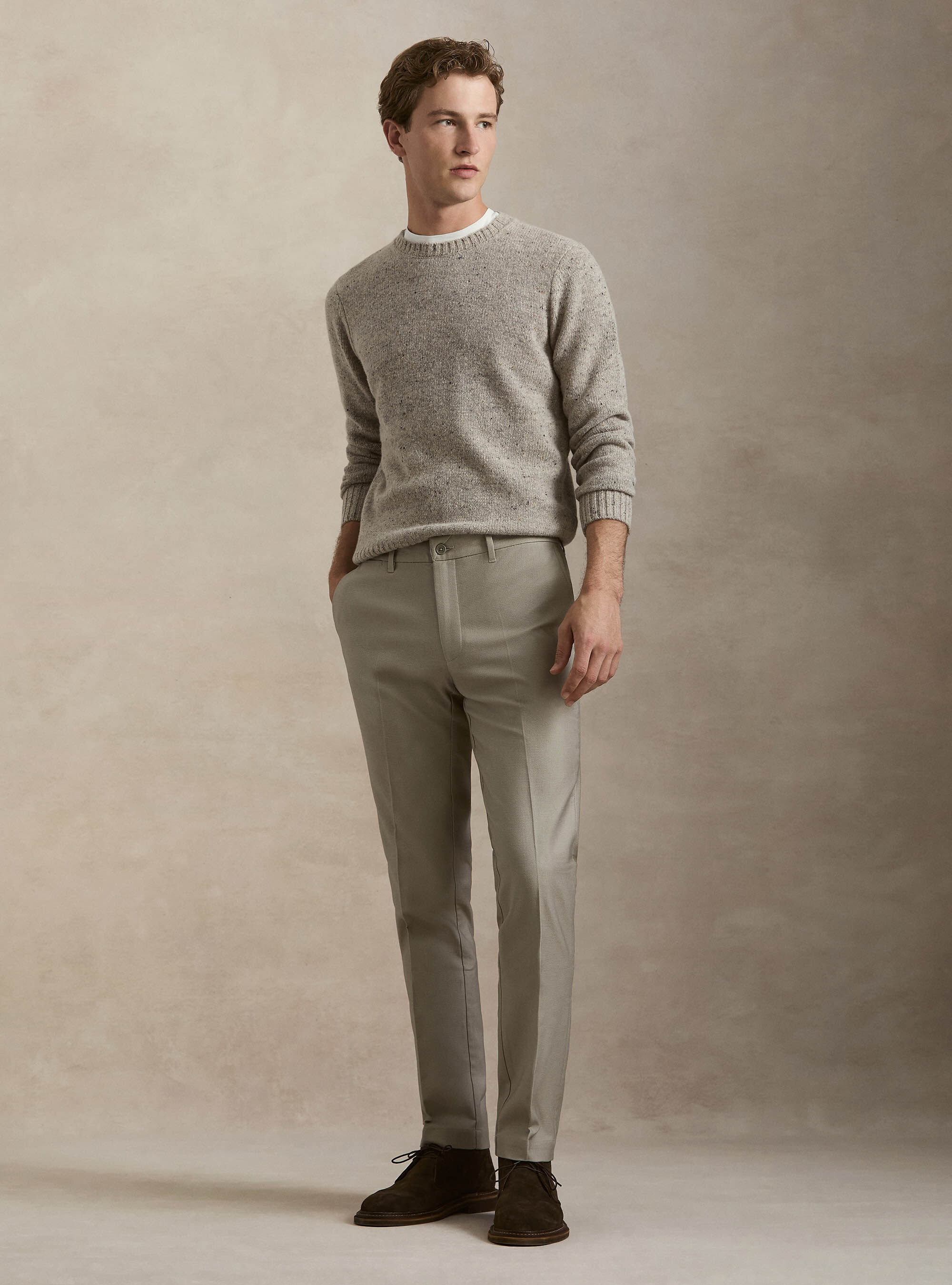 Textured cotton chino trousers, ECRU