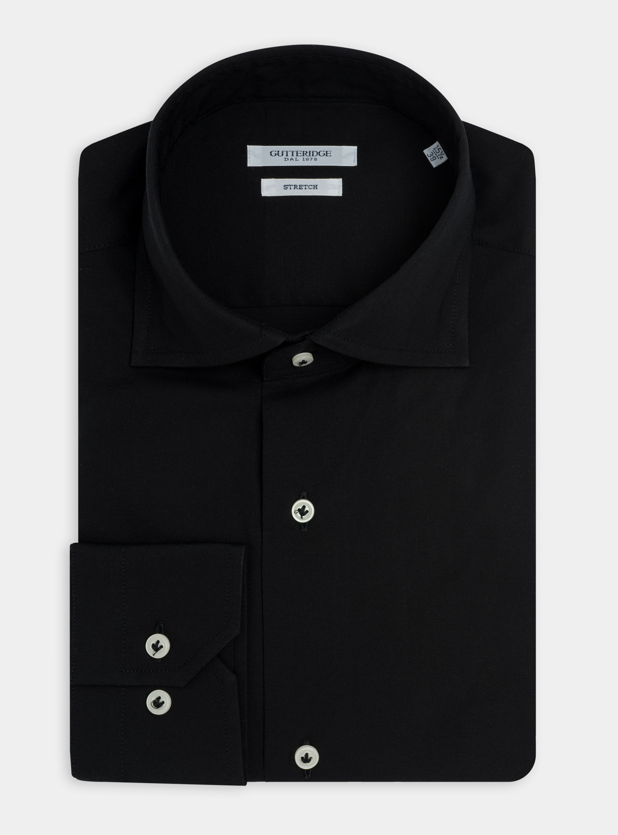Camisa de popelina el&aacute;stica con cuello semifranc&eacute;s, NEGRO