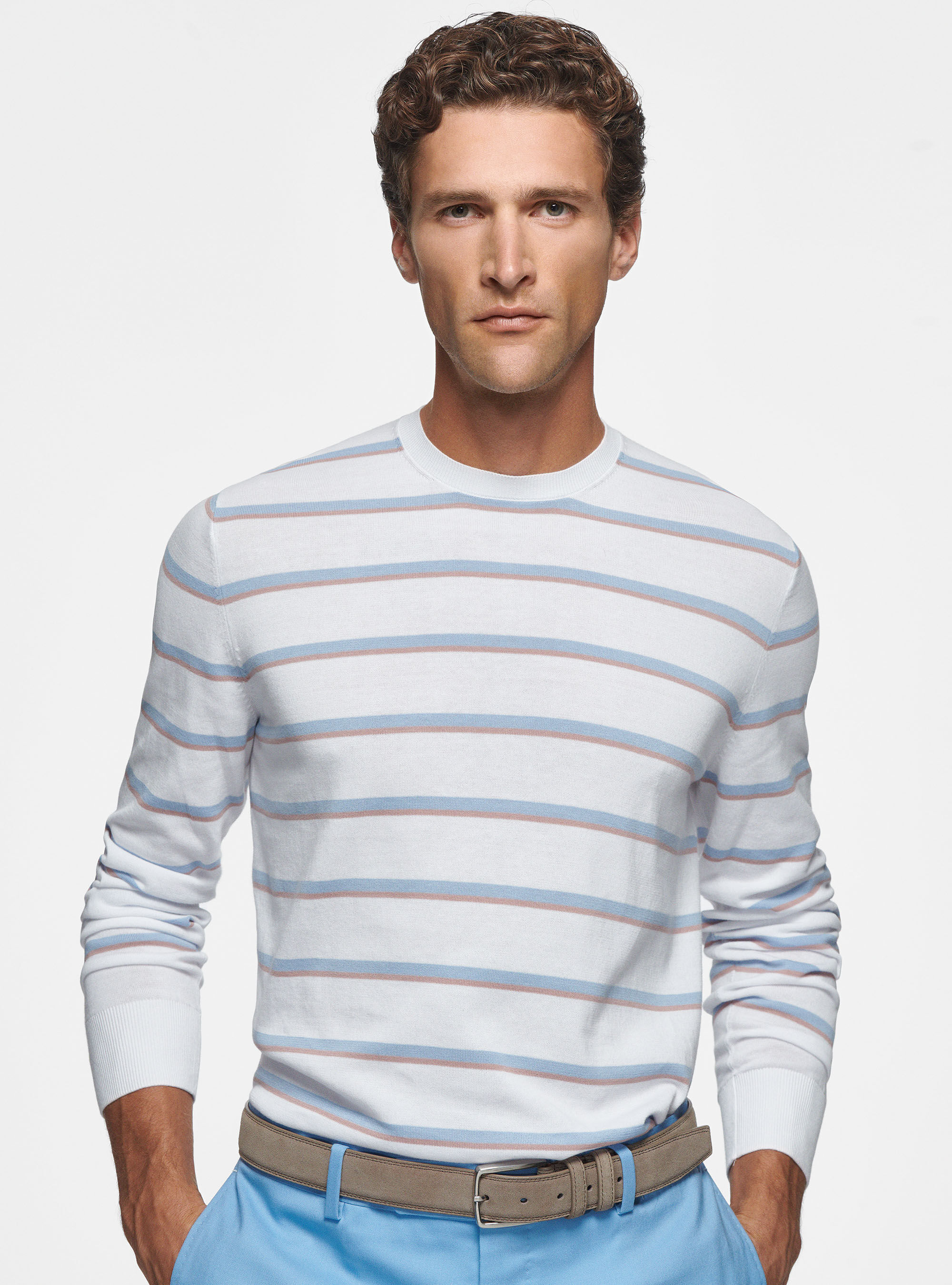Crew neck sweater in striped cotton