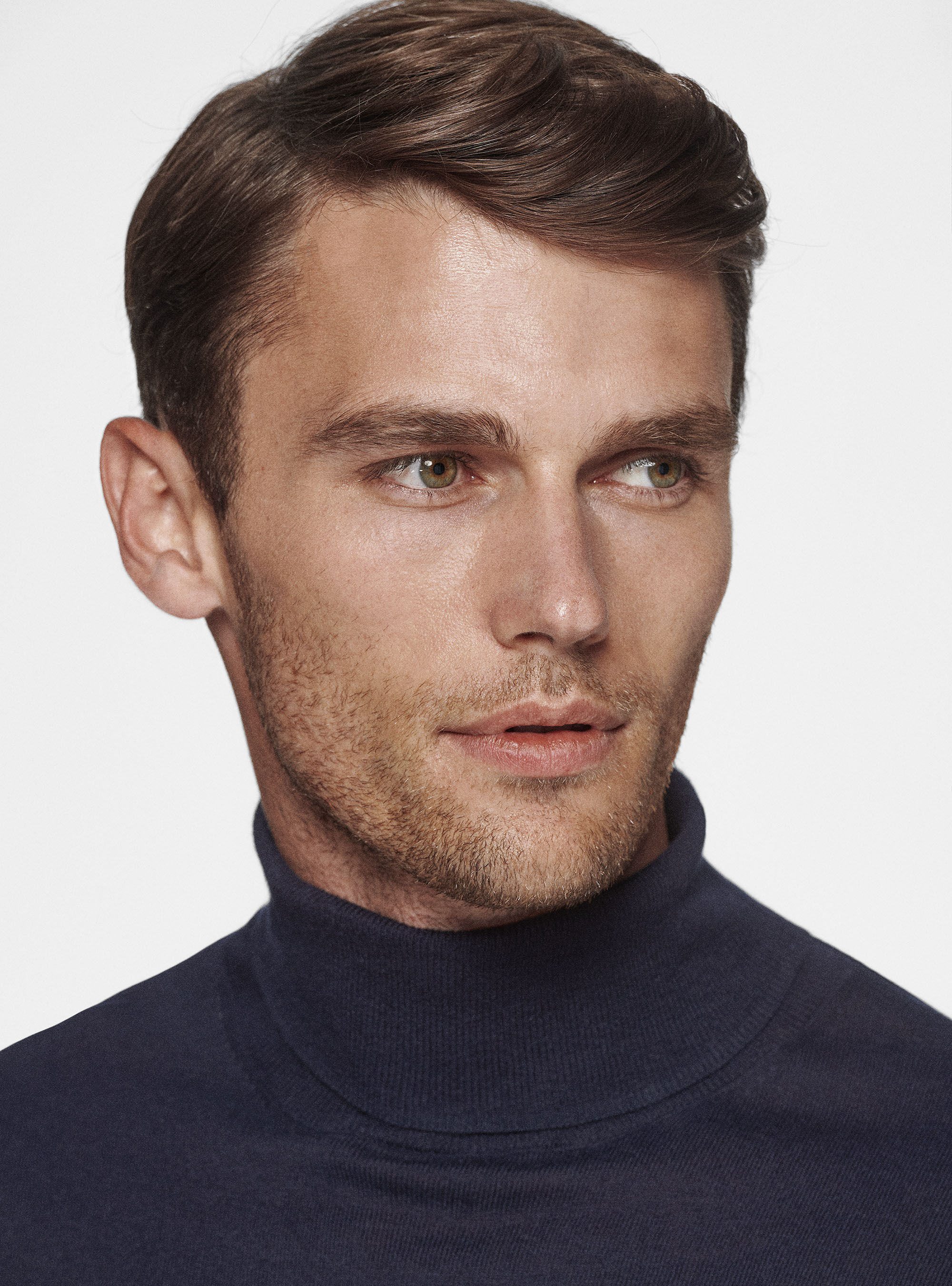 Silk and cashmere cotton turtleneck, NAVY BLUE