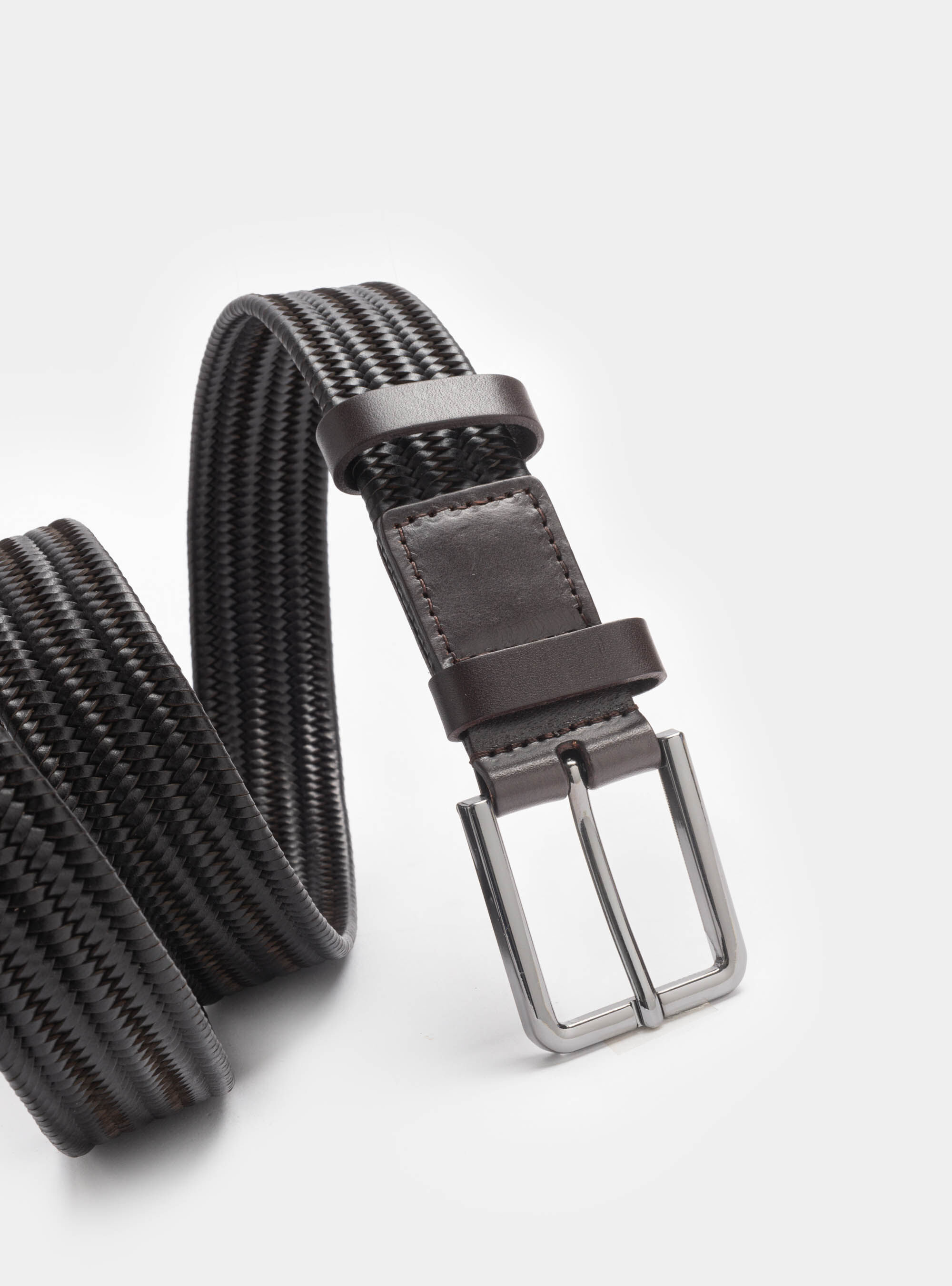 Mens black top braided leather belt