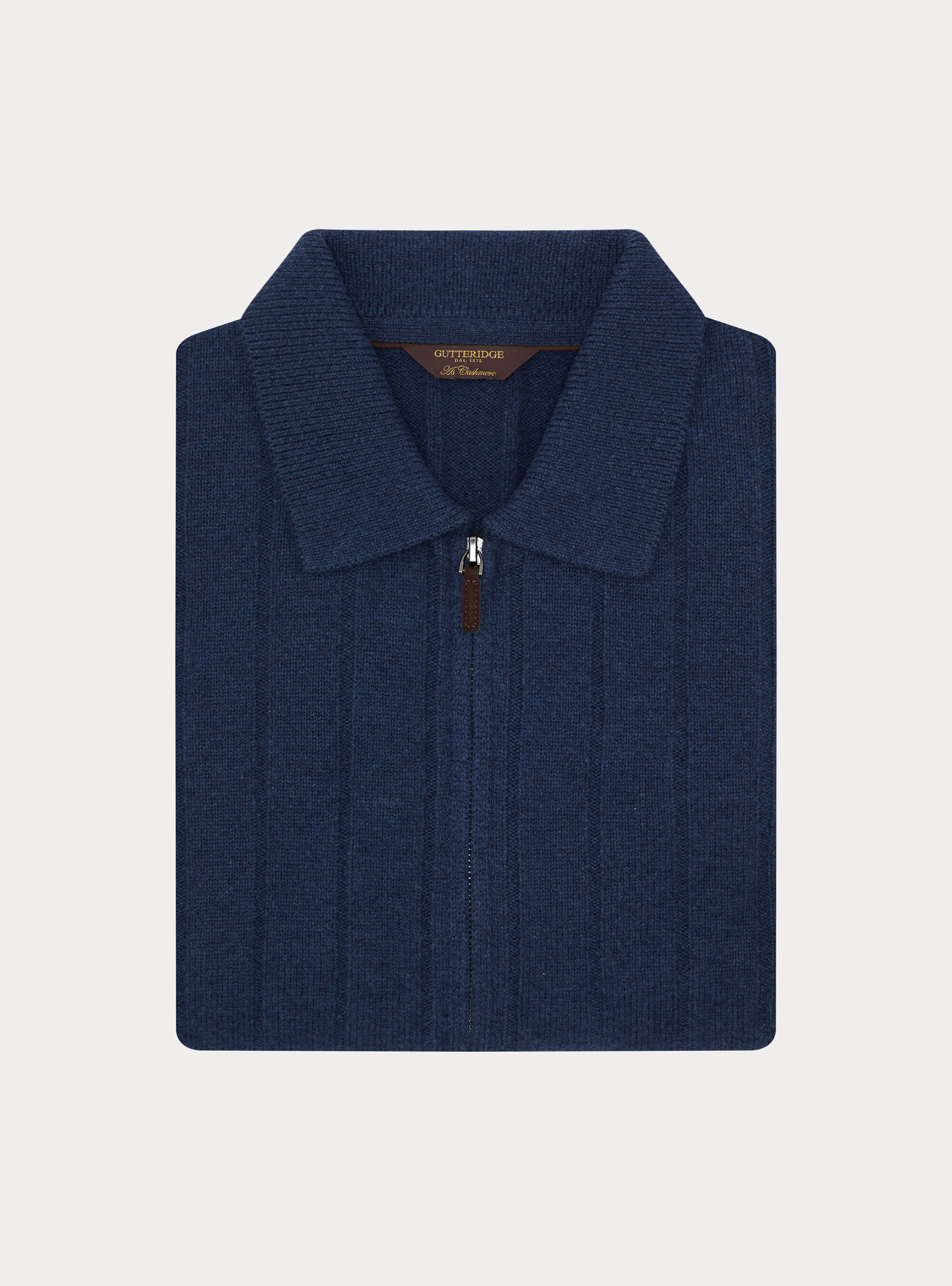 Full-Zip Pullover aus Wolle-Kaschmir mit Flachrippe, INCHIOSTRO 0232C