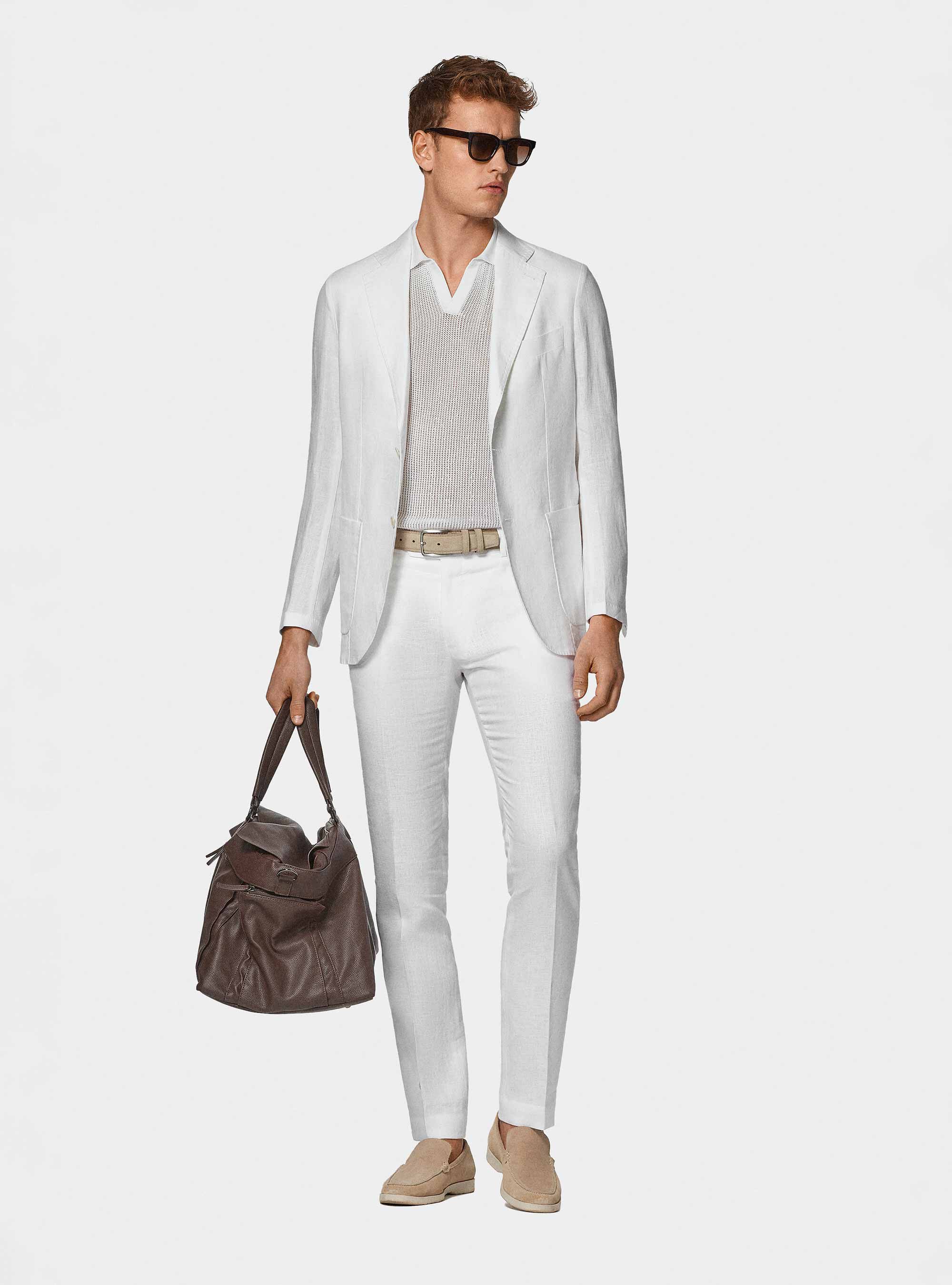 Giacca abito in puro lino, BIANCO